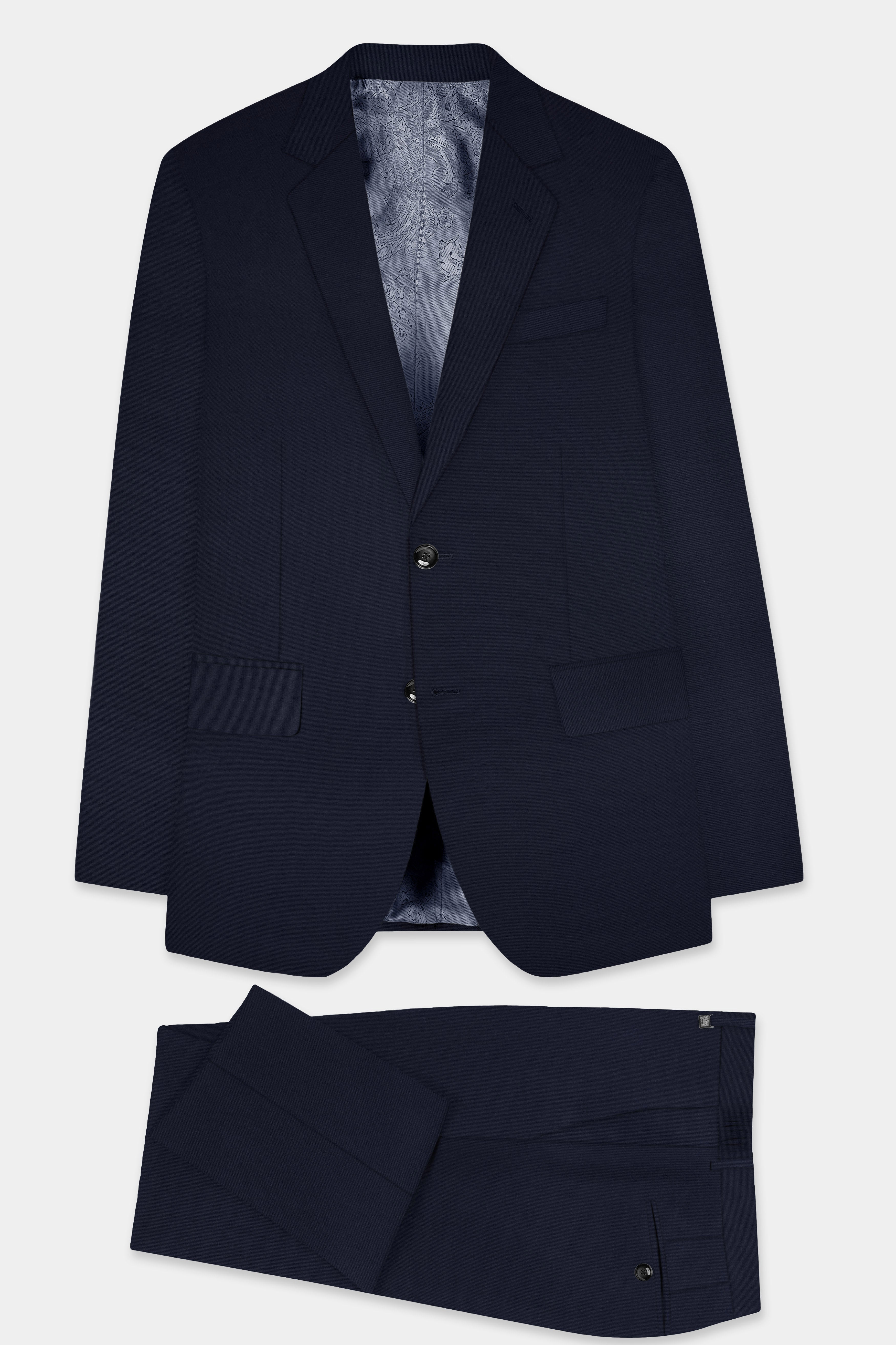 Pumice Blue Solid Wool Rich Single Breasted Slim Lapel Suit