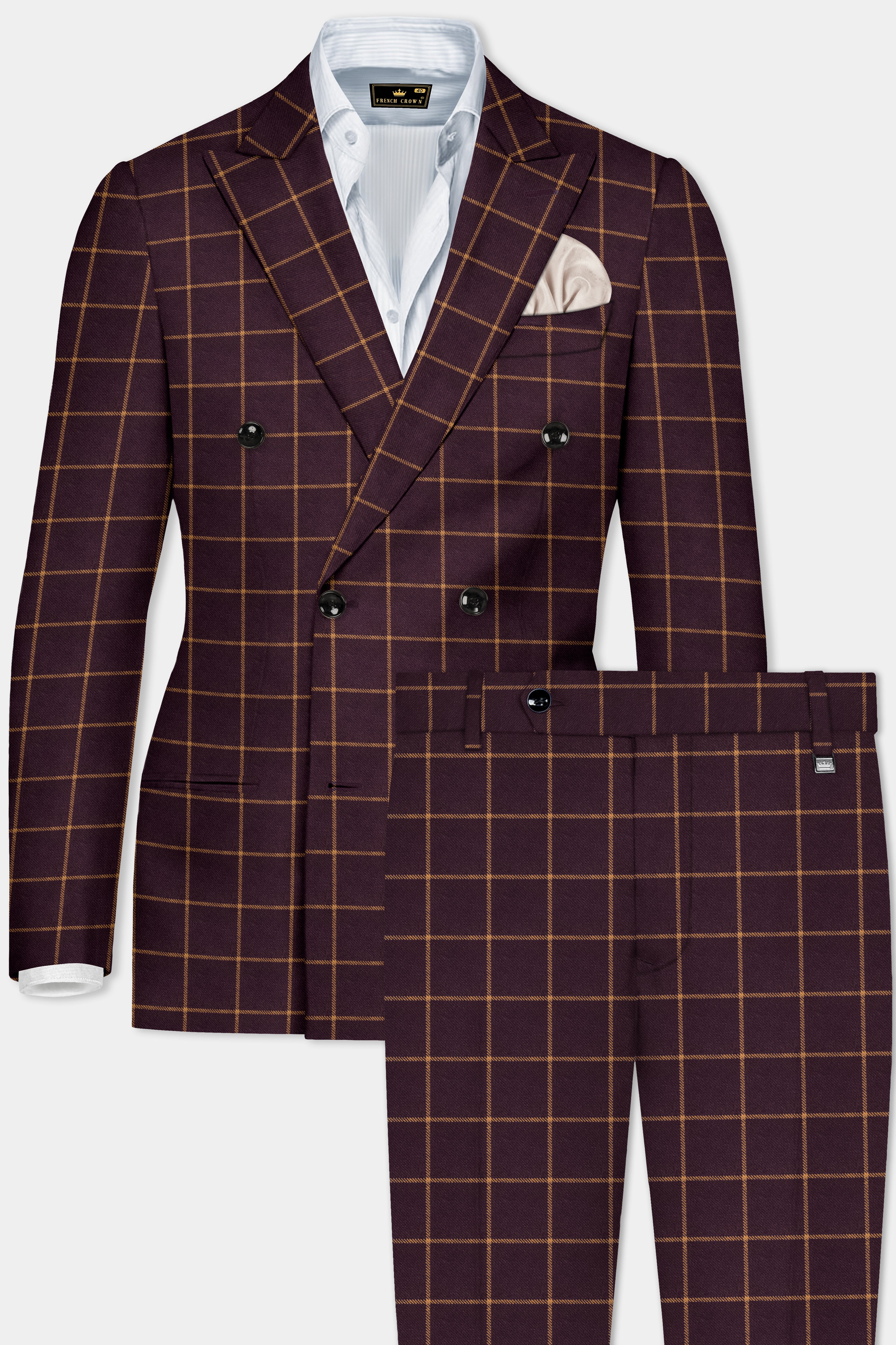 Zambezi Wine windowpane Tweed Double Breasted Suit