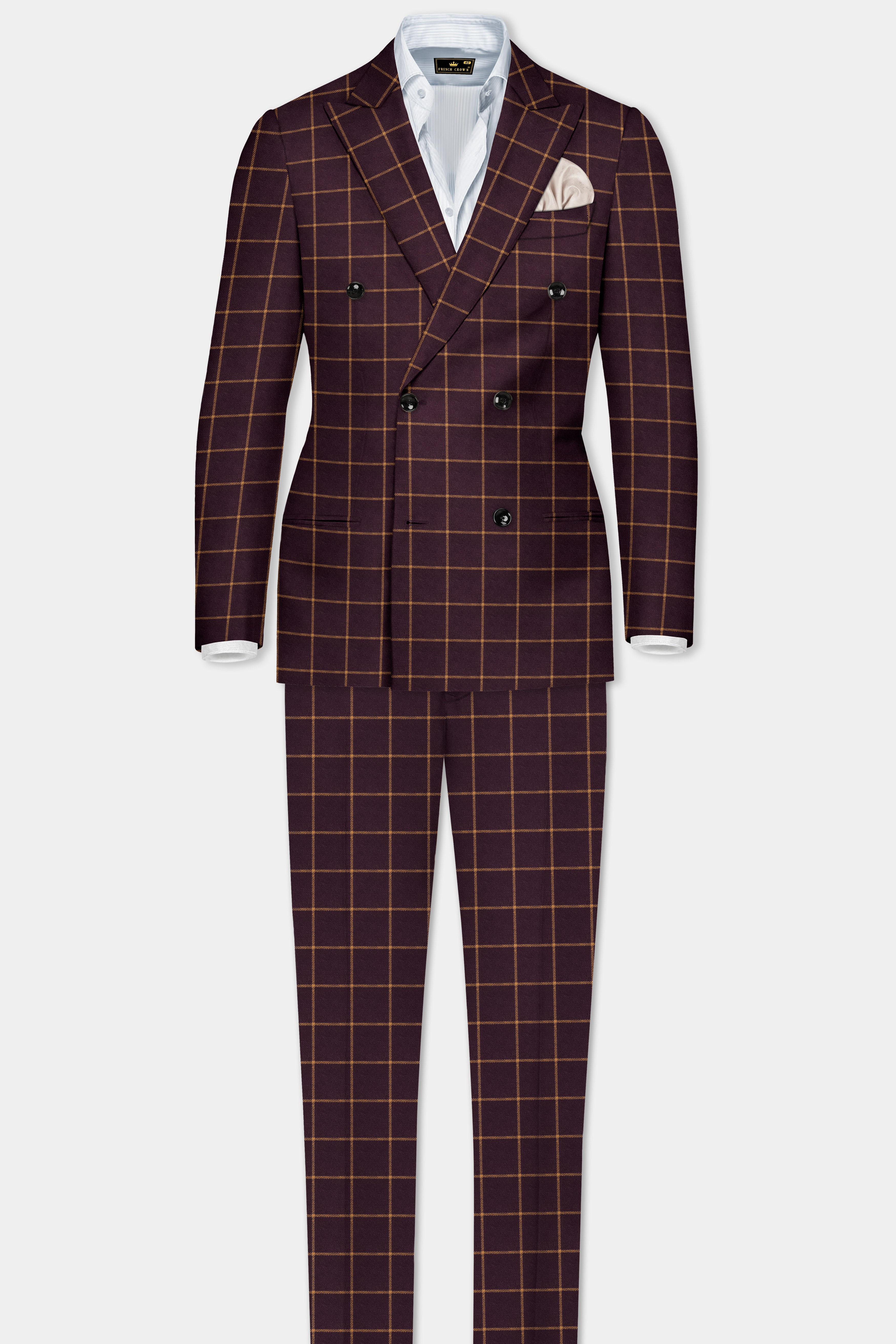 Zambezi Wine windowpane Tweed Double Breasted Suit