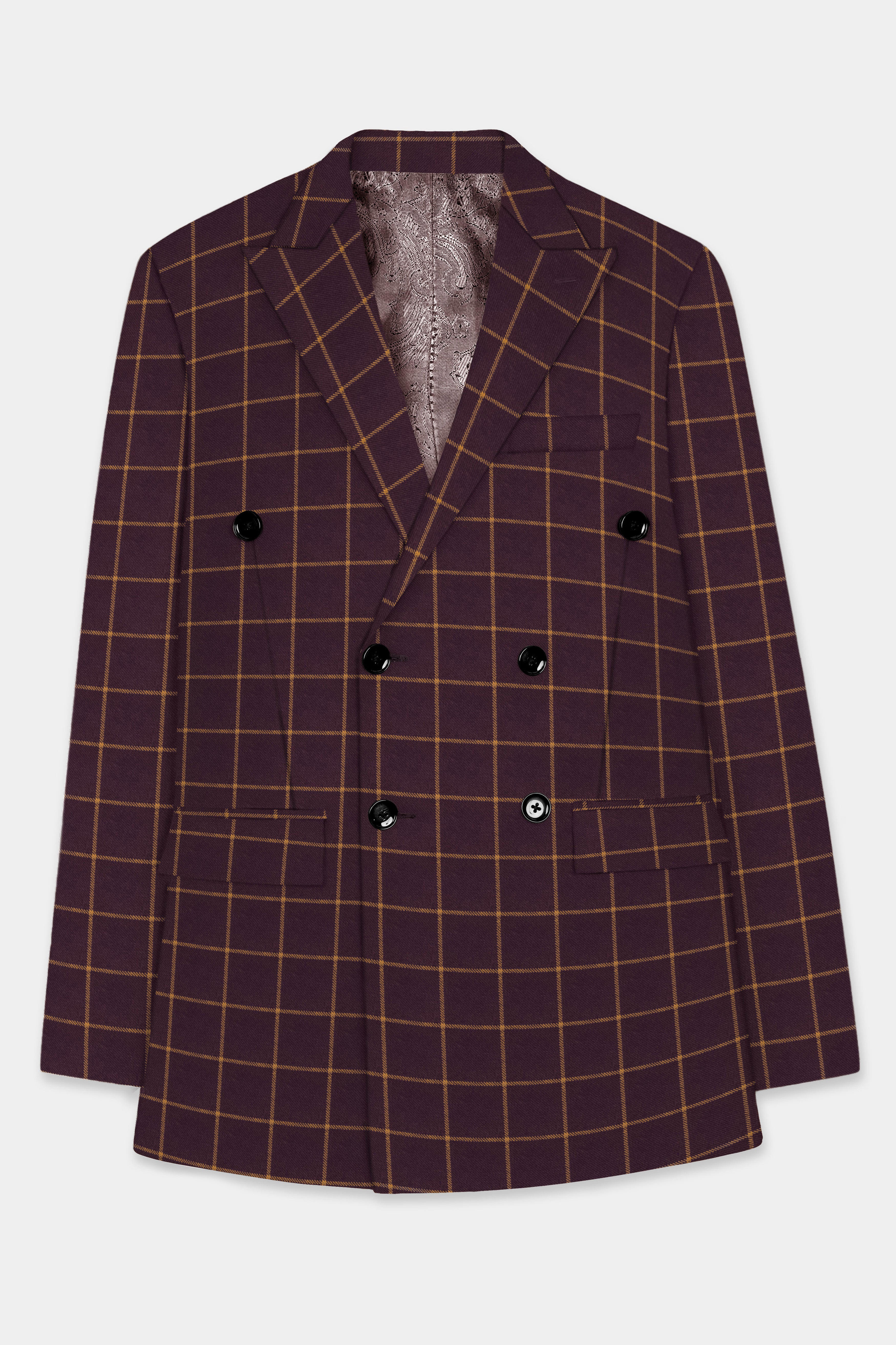 Zambezi Wine windowpane Tweed Double Breasted Suit