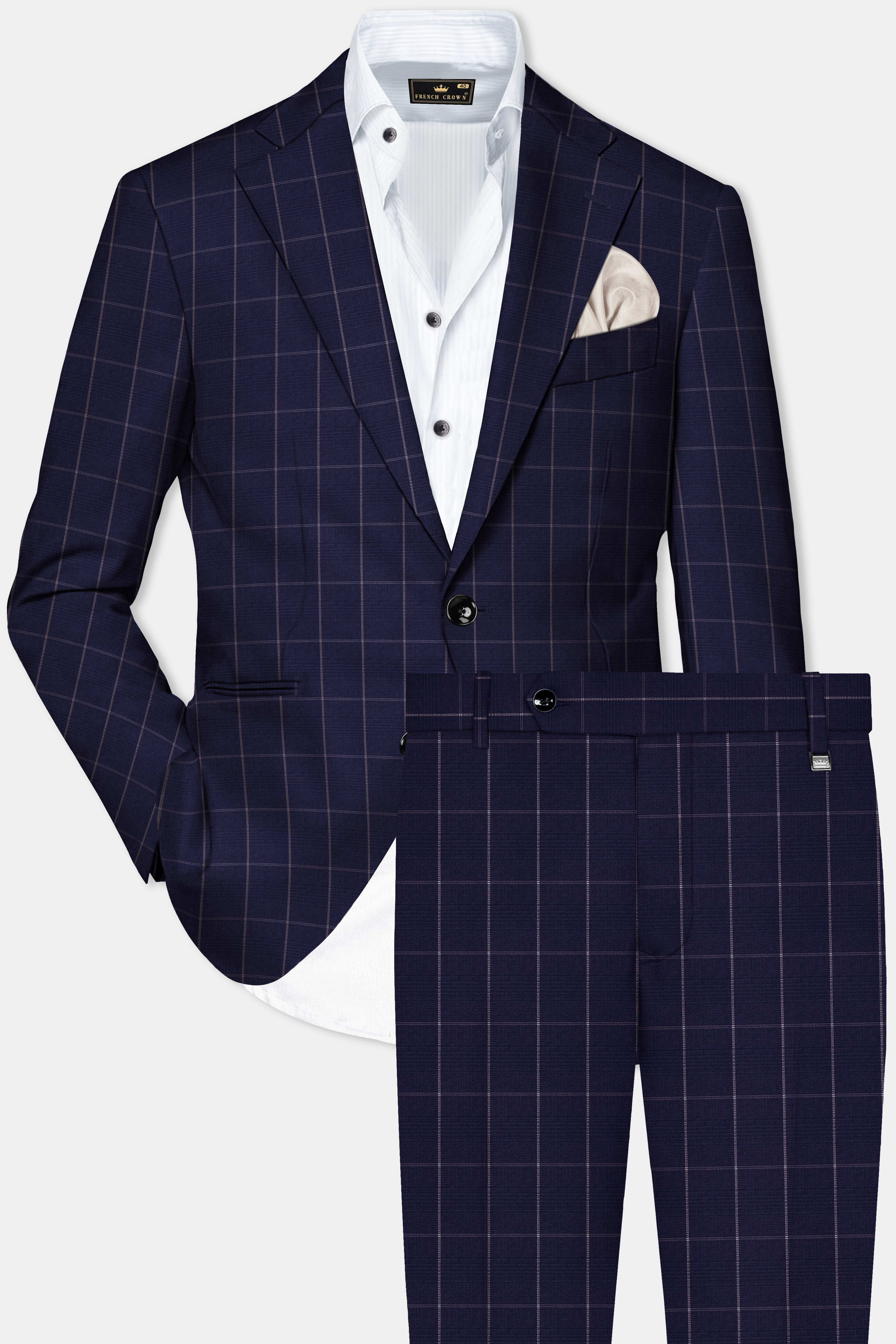 Admiral Blue Windowpane Wool Rich Single Breasted Suit