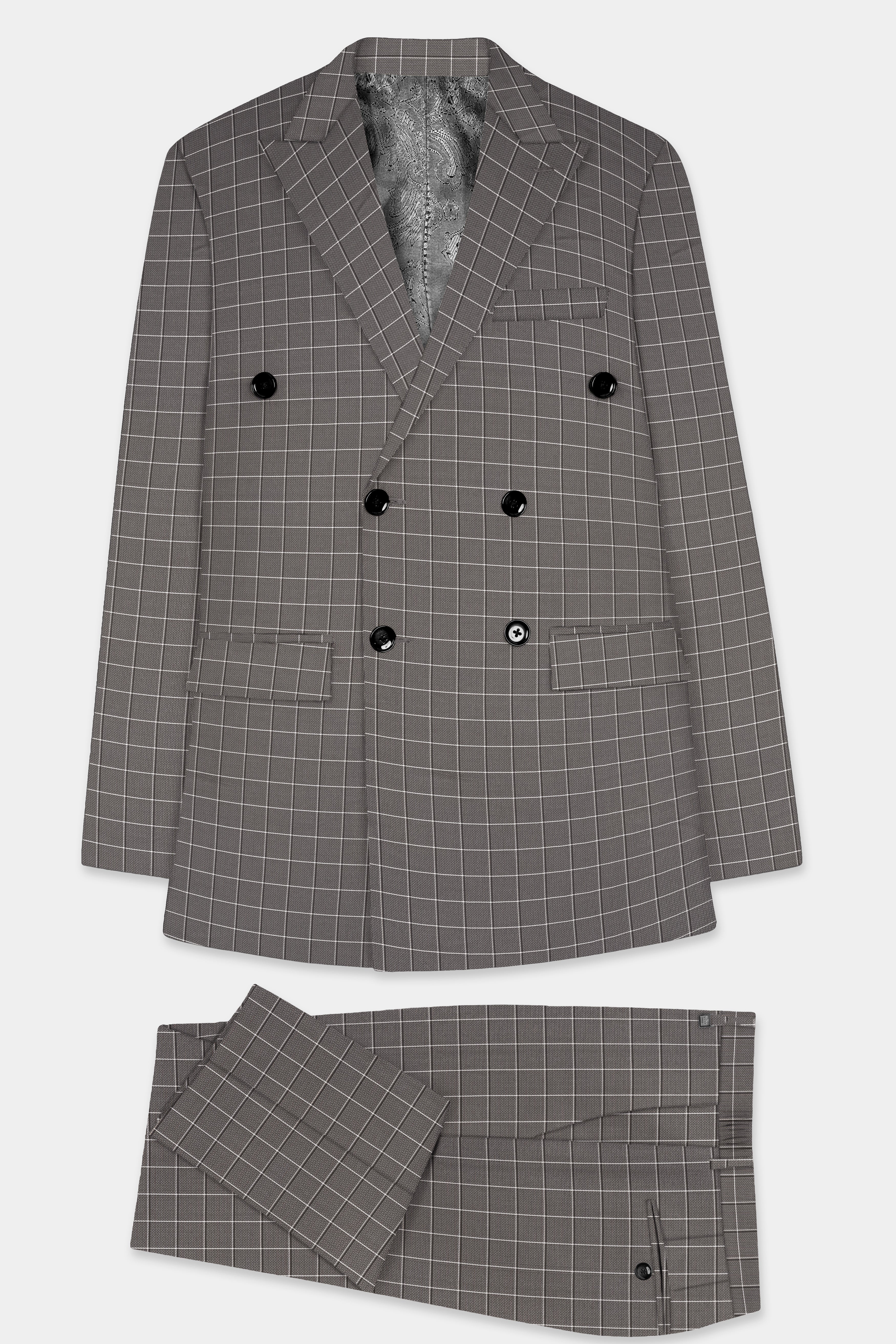 Friar Gray Plaid Wool Rich Double Breasted Suit