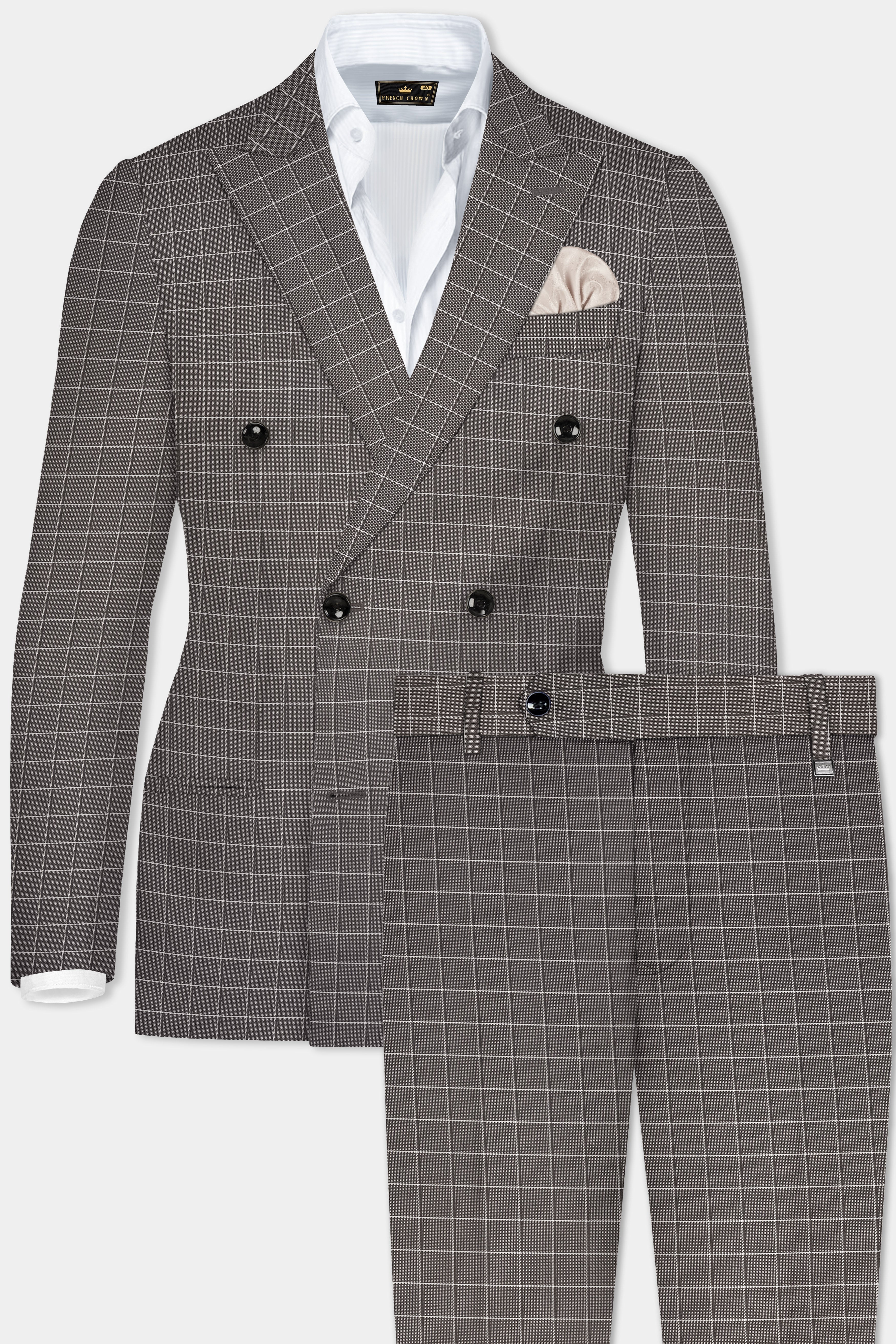 Friar Gray Plaid Wool Rich Double Breasted Suit