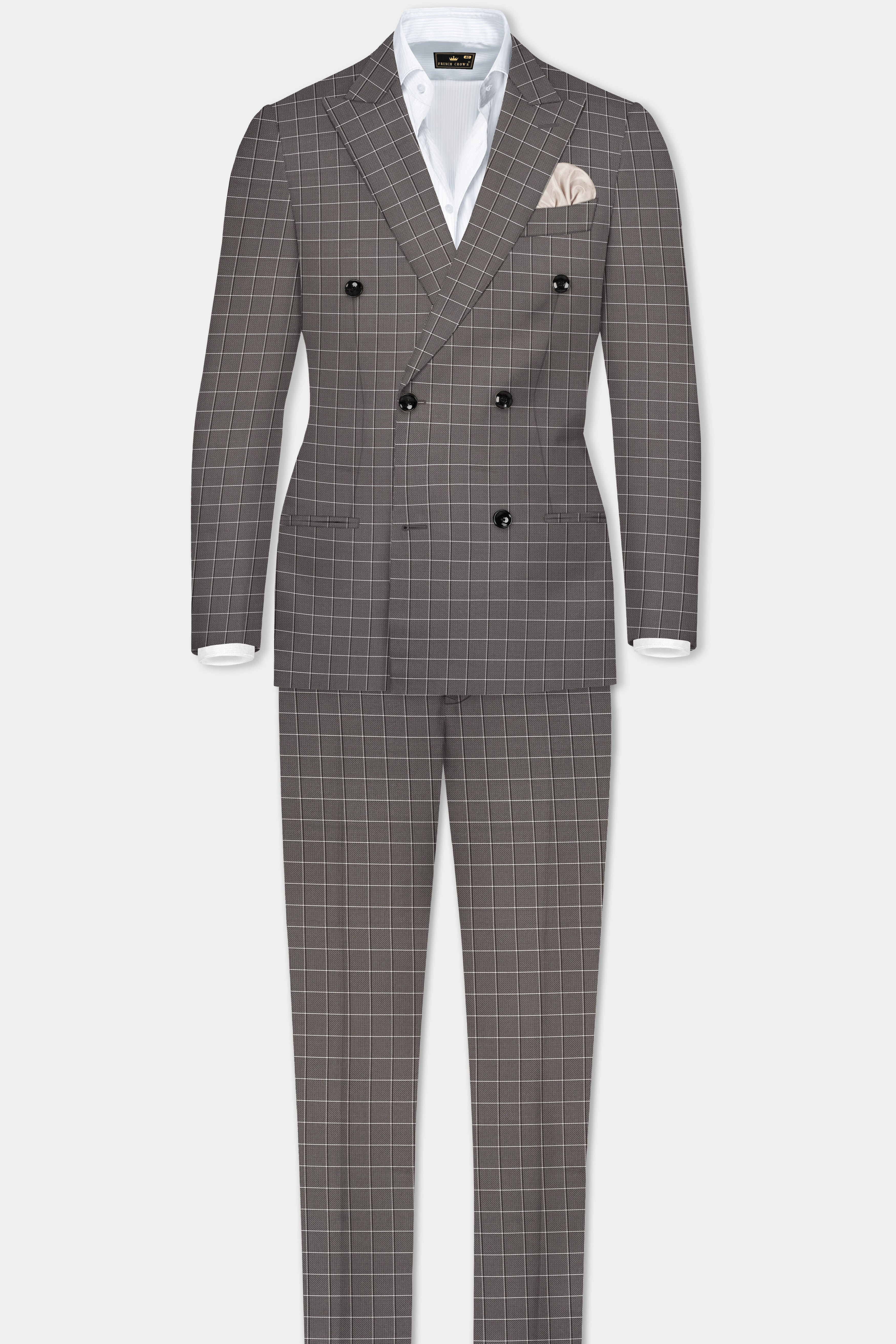 Friar Gray Plaid Wool Rich Double Breasted Suit