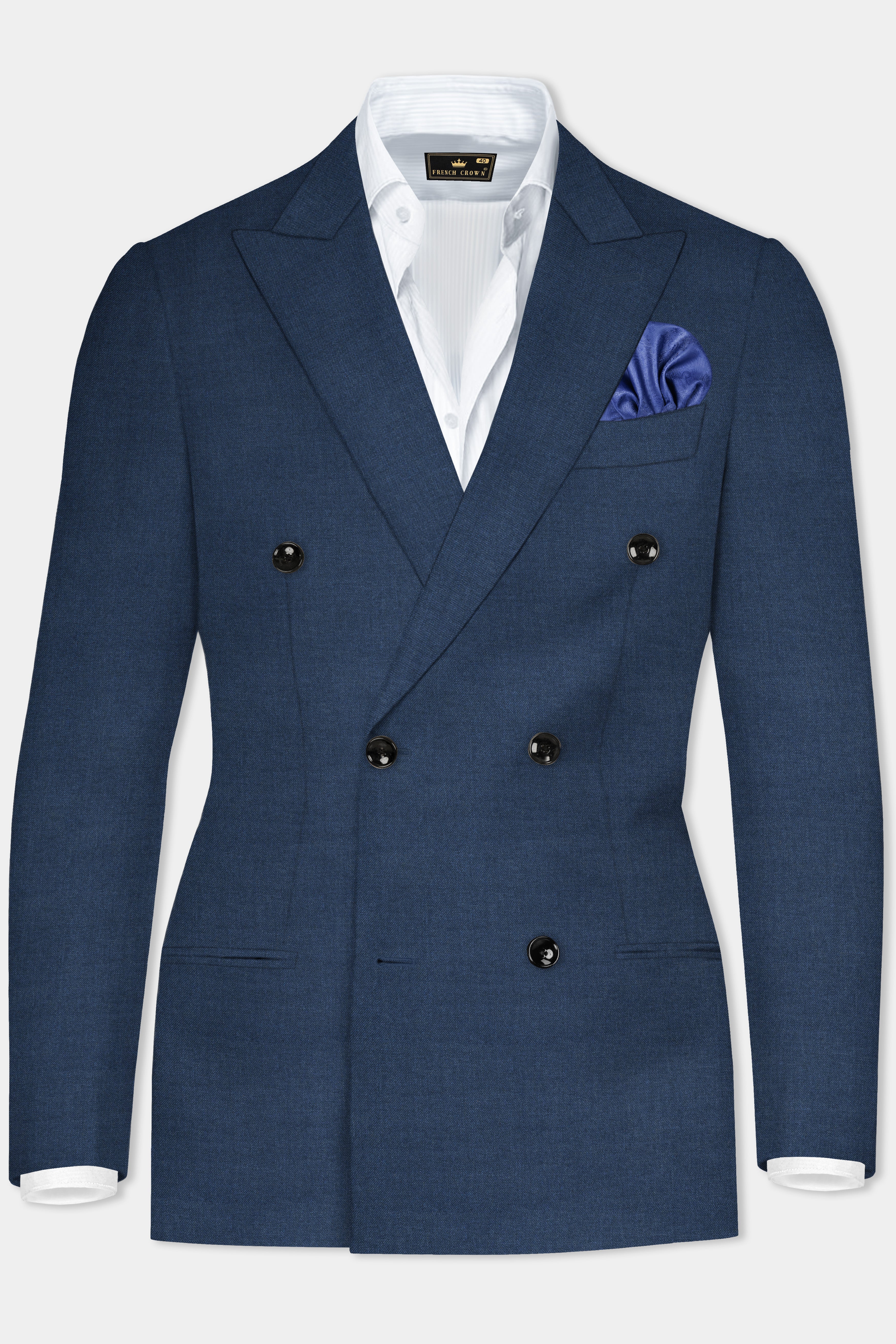 Nevada Blue Solid Tweed Double Breasted Suit