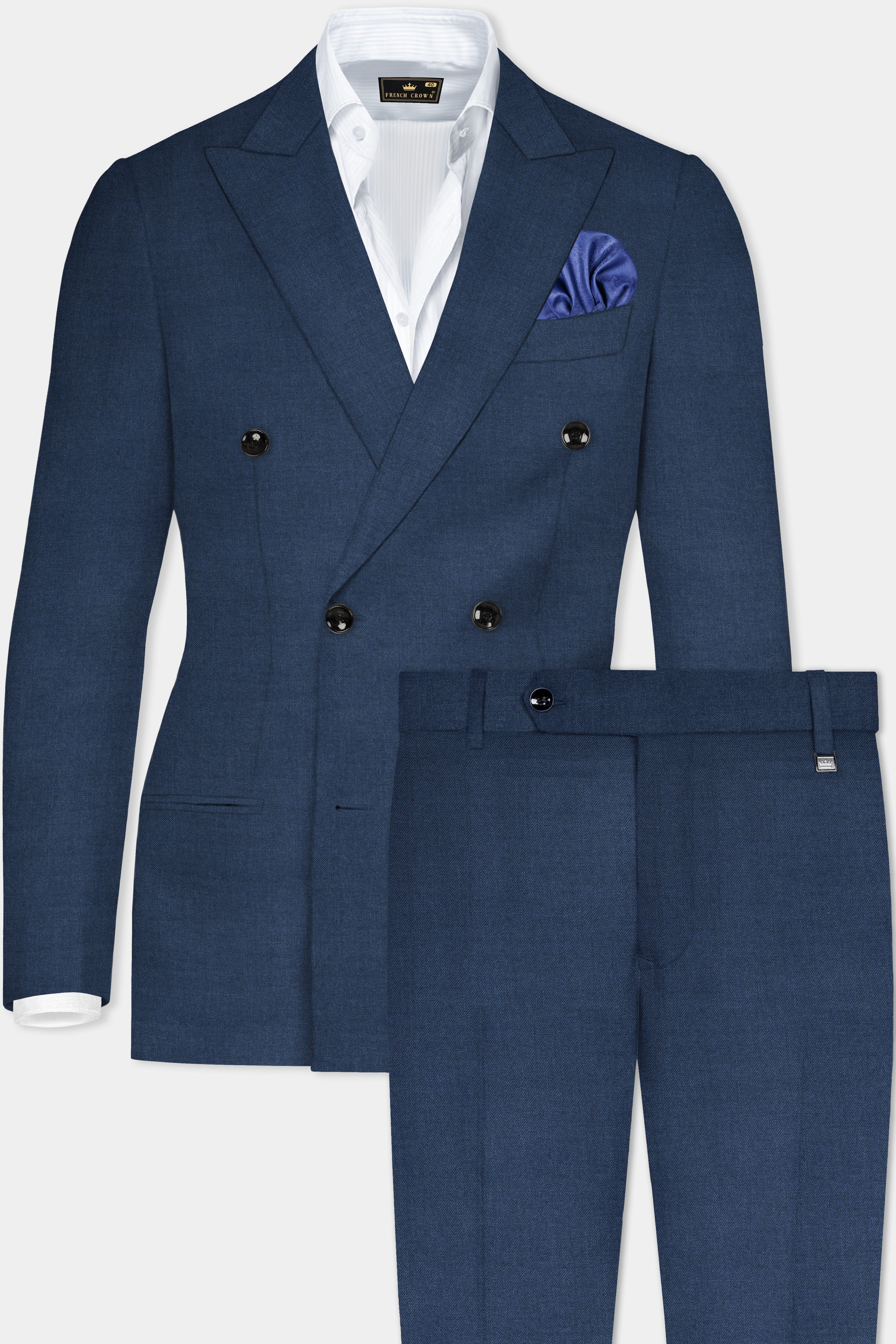 Nevada Blue Solid Tweed Double Breasted Suit