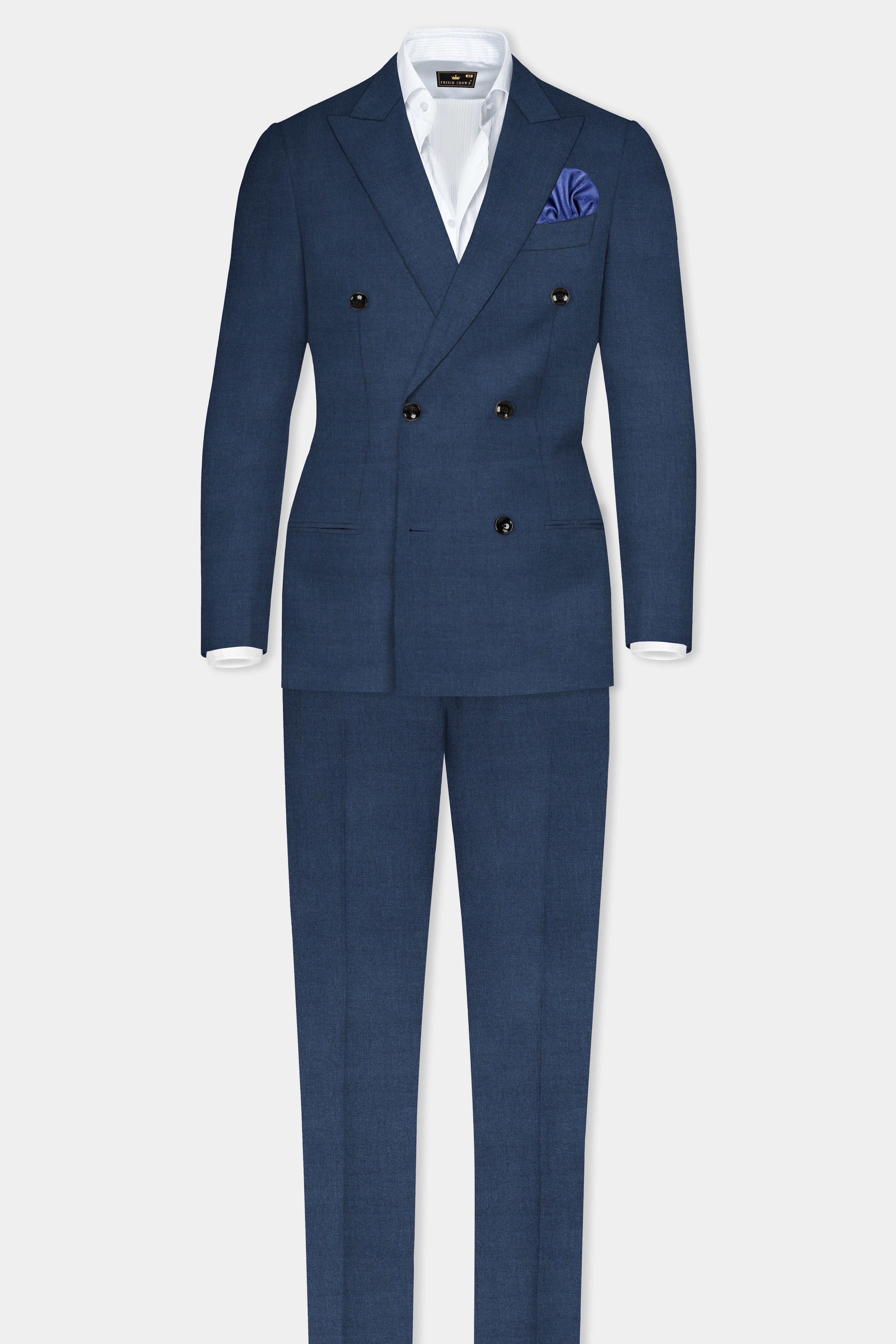 Nevada Blue Solid Tweed Double Breasted Suit