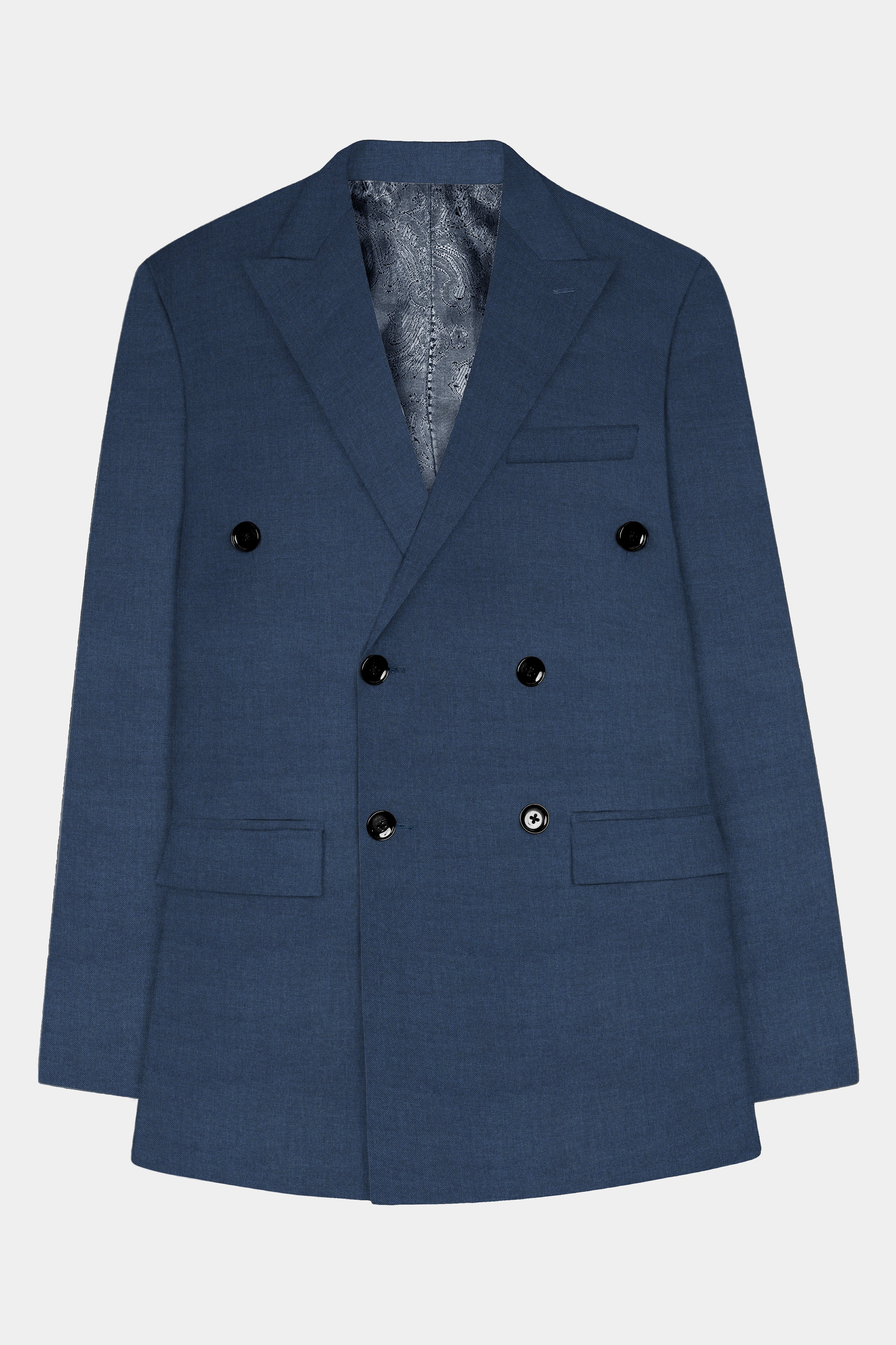 Nevada Blue Solid Tweed Double Breasted Suit