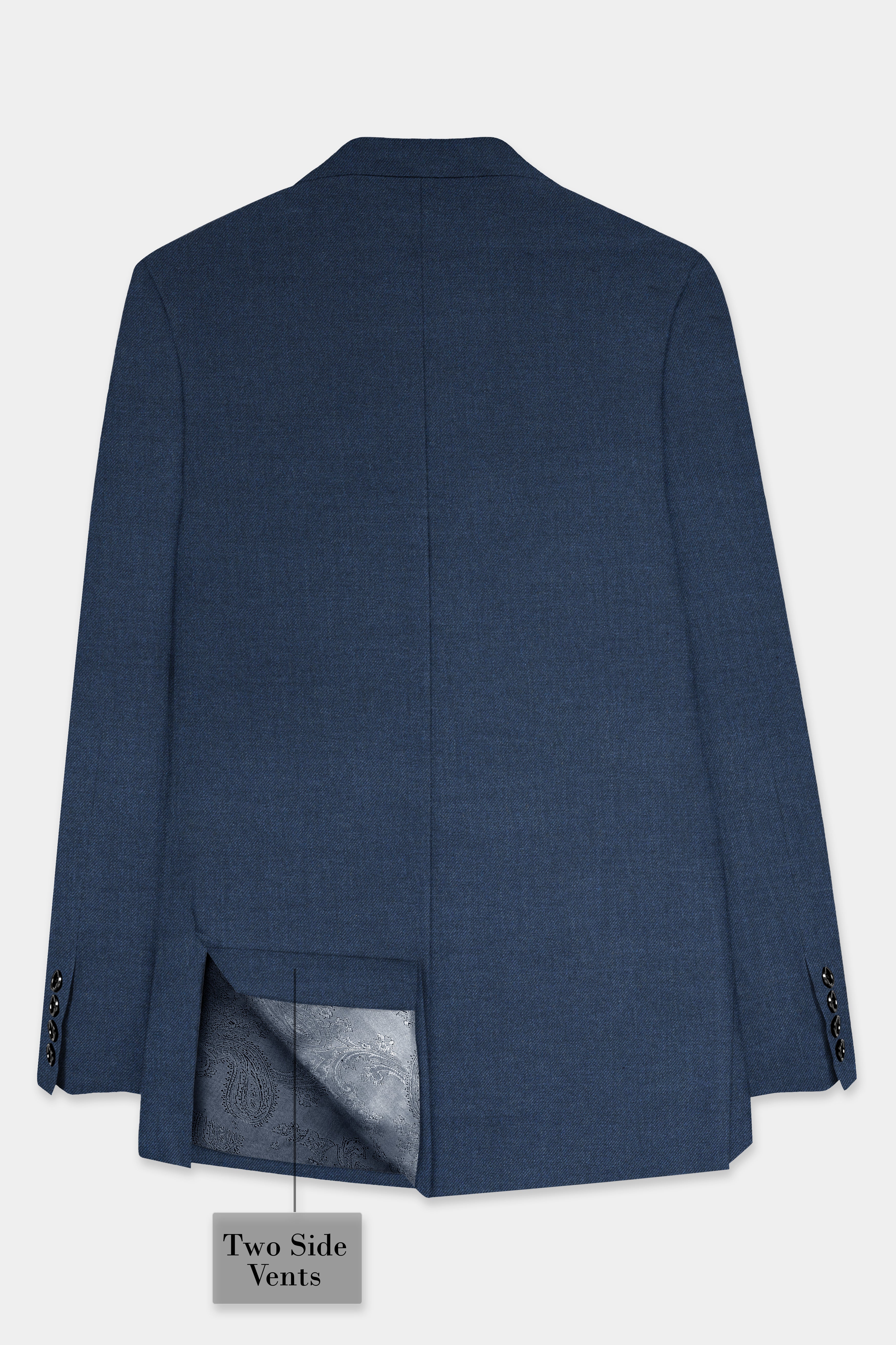 Nevada Blue Solid Tweed Double Breasted Blazer