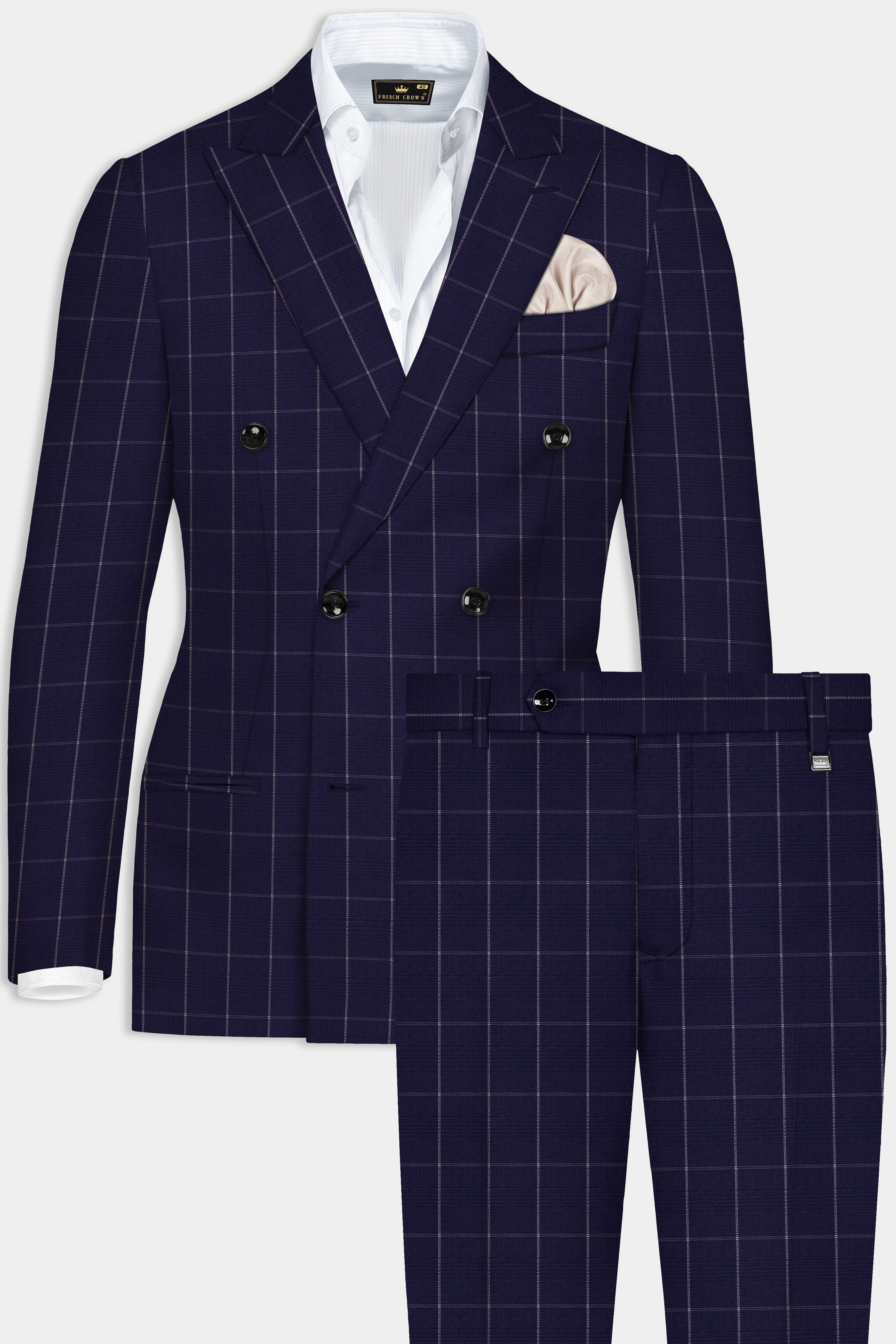 Admiral Blue Windowpane Wool Rich Double Breasted Suit