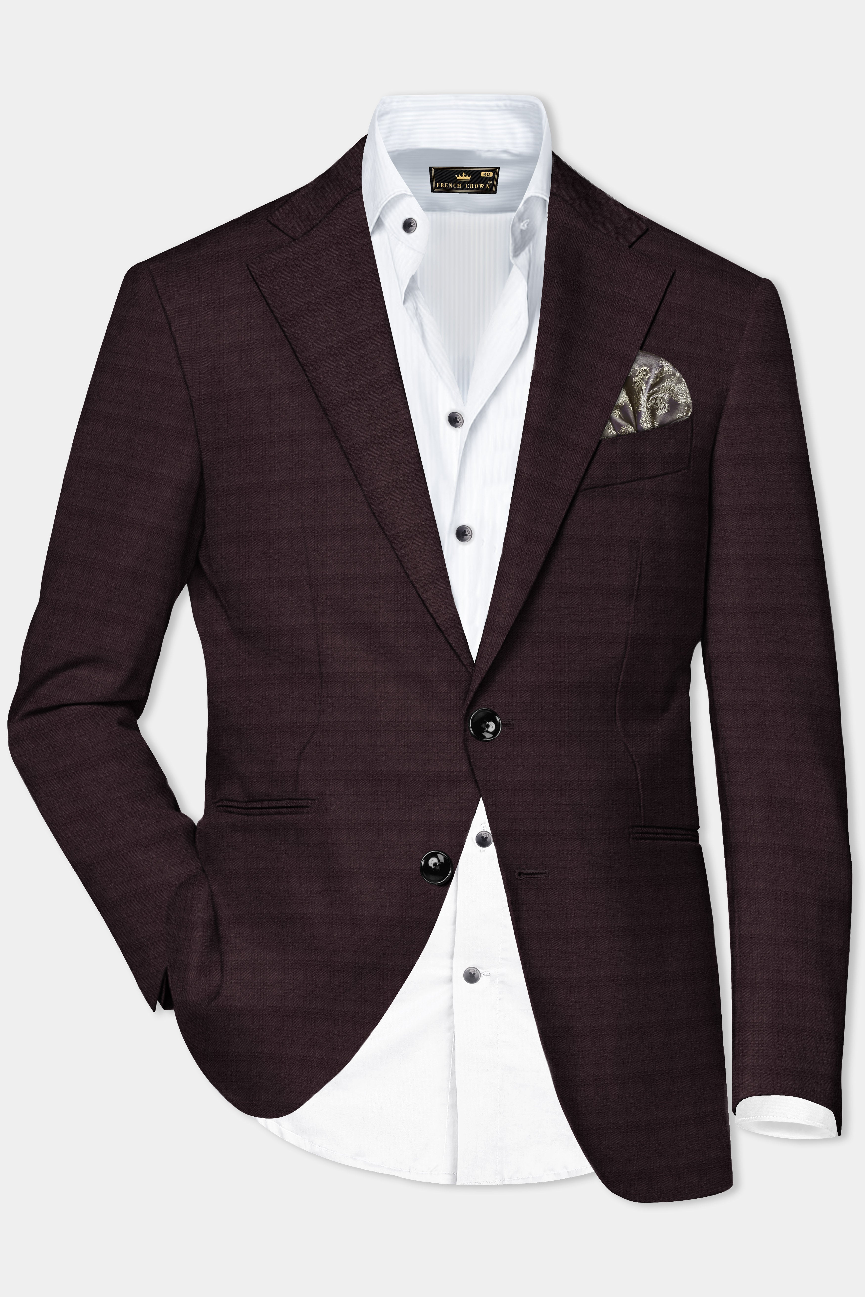 Bitrot Maroon Textured Wool Rich Single Breasted Suit