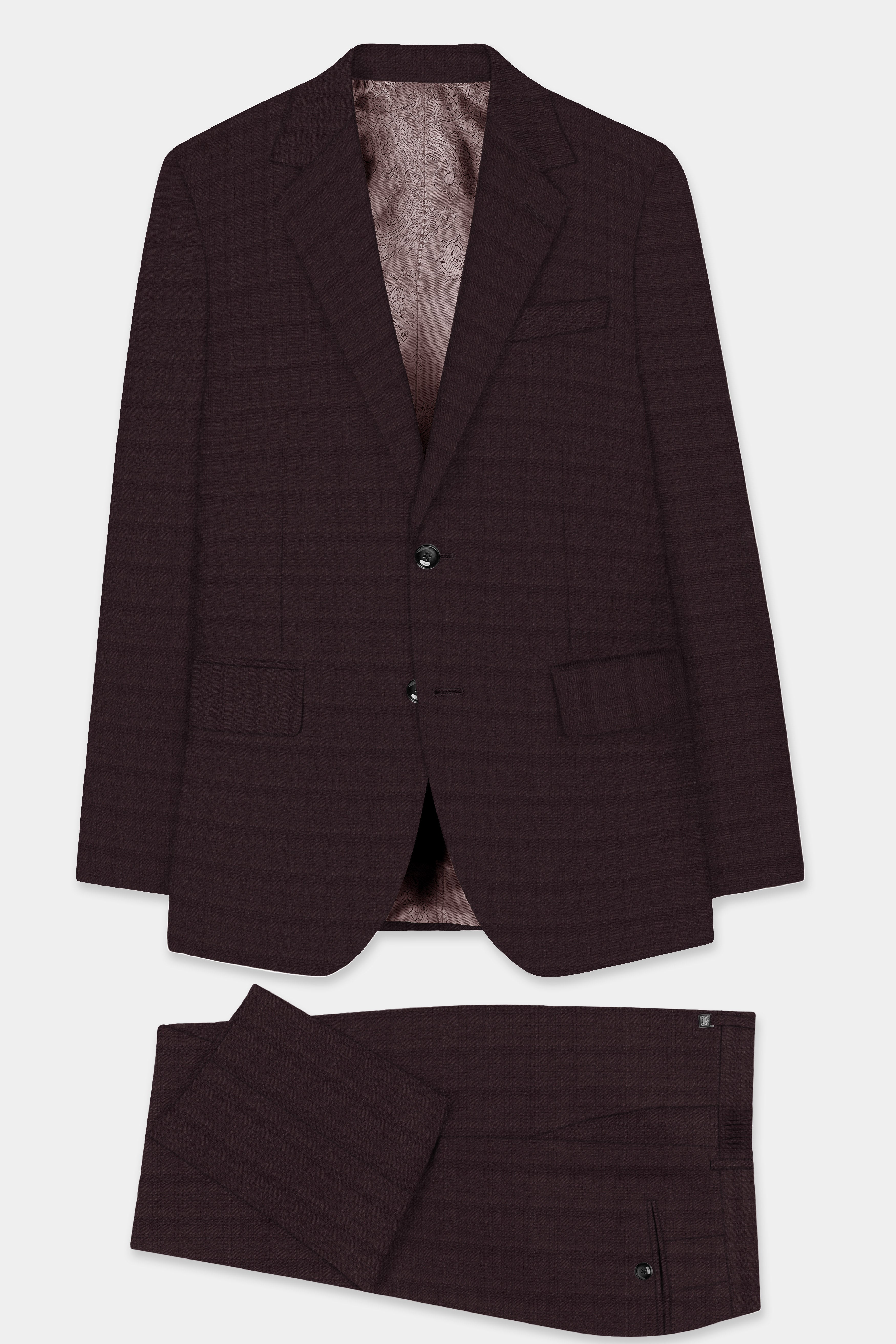 Bitrot Maroon Textured Wool Rich Single Breasted Suit