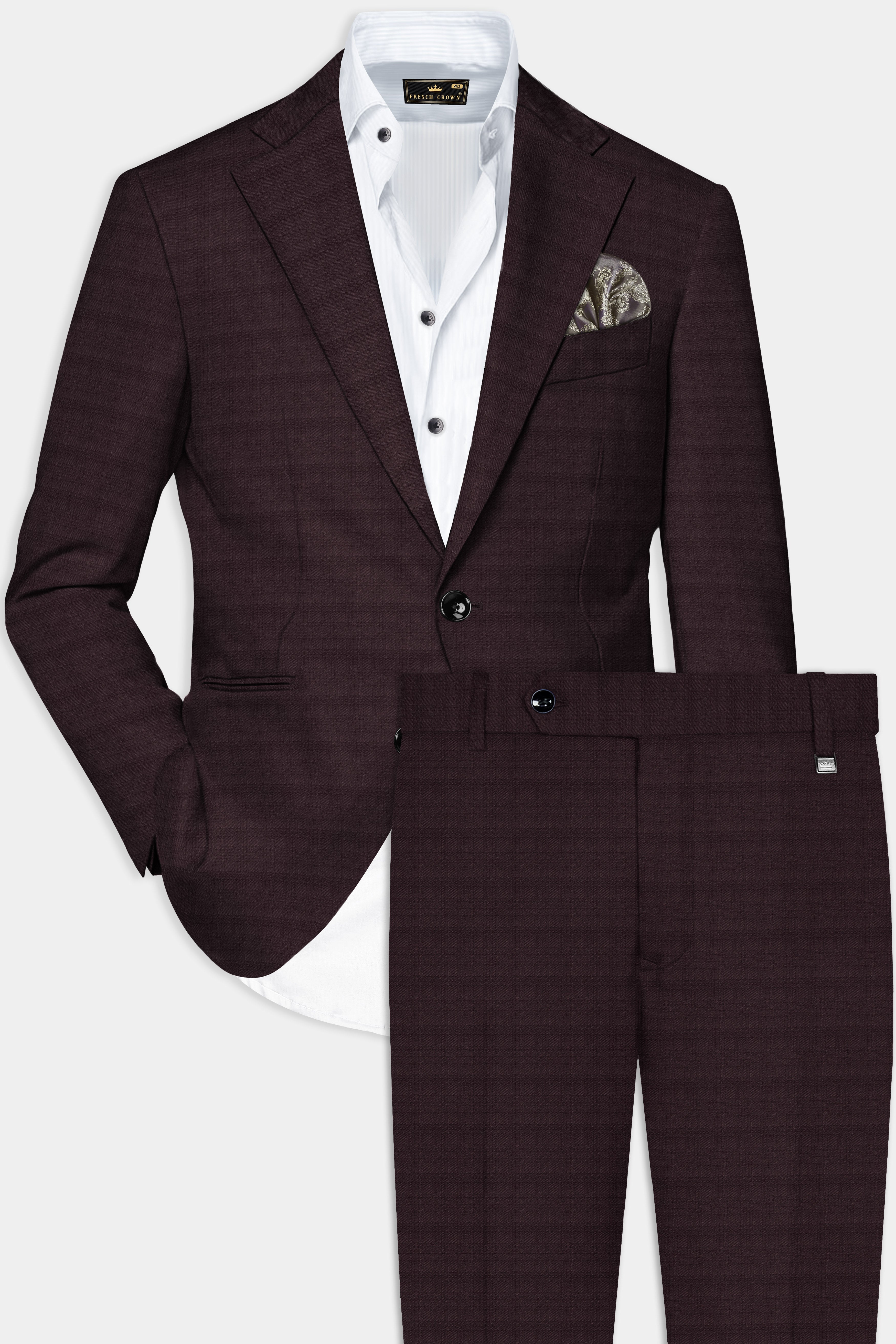 Bitrot Maroon Textured Wool Rich Single Breasted Suit