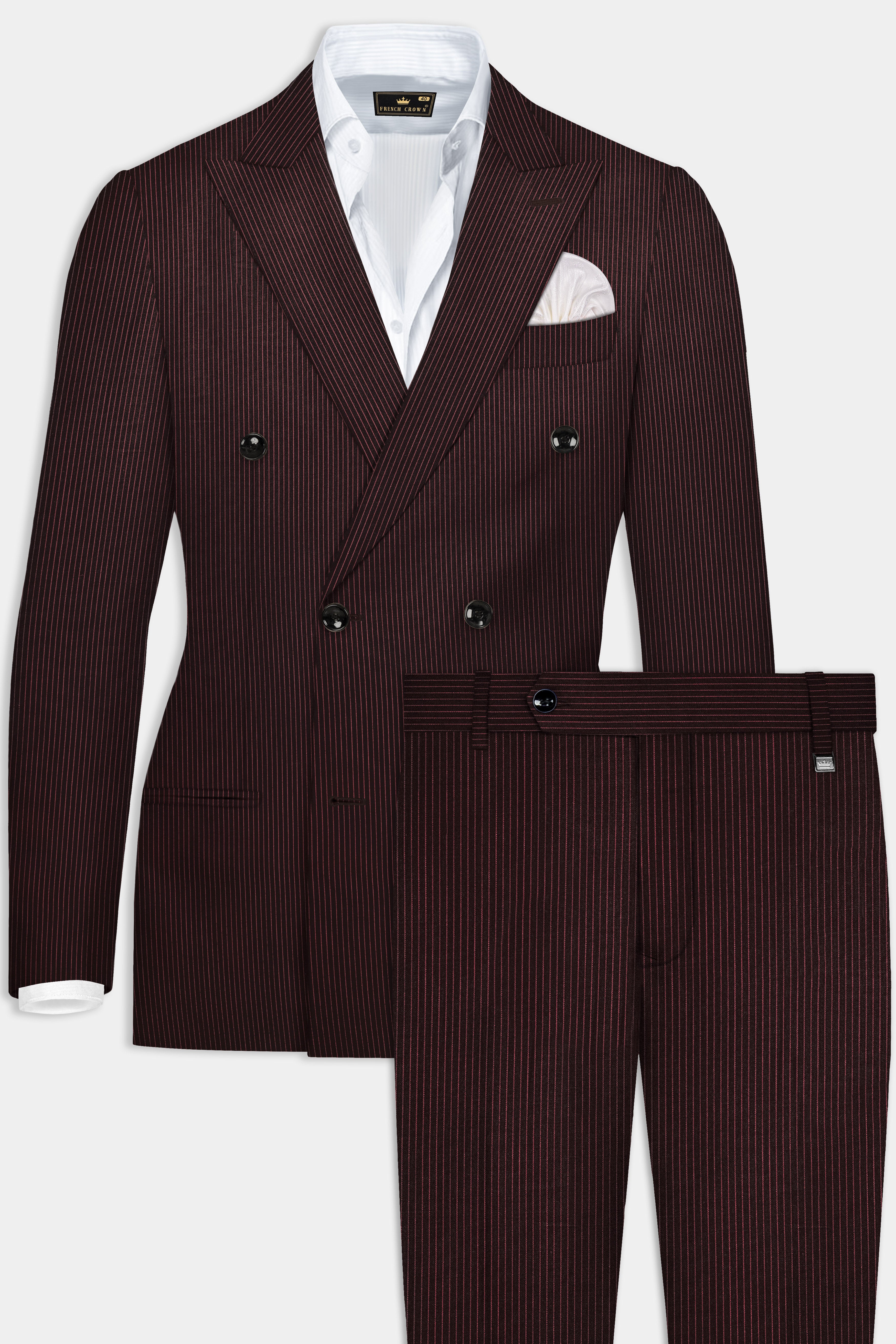 English Walnut Red Striped Wool Rich Double Breasted Suit