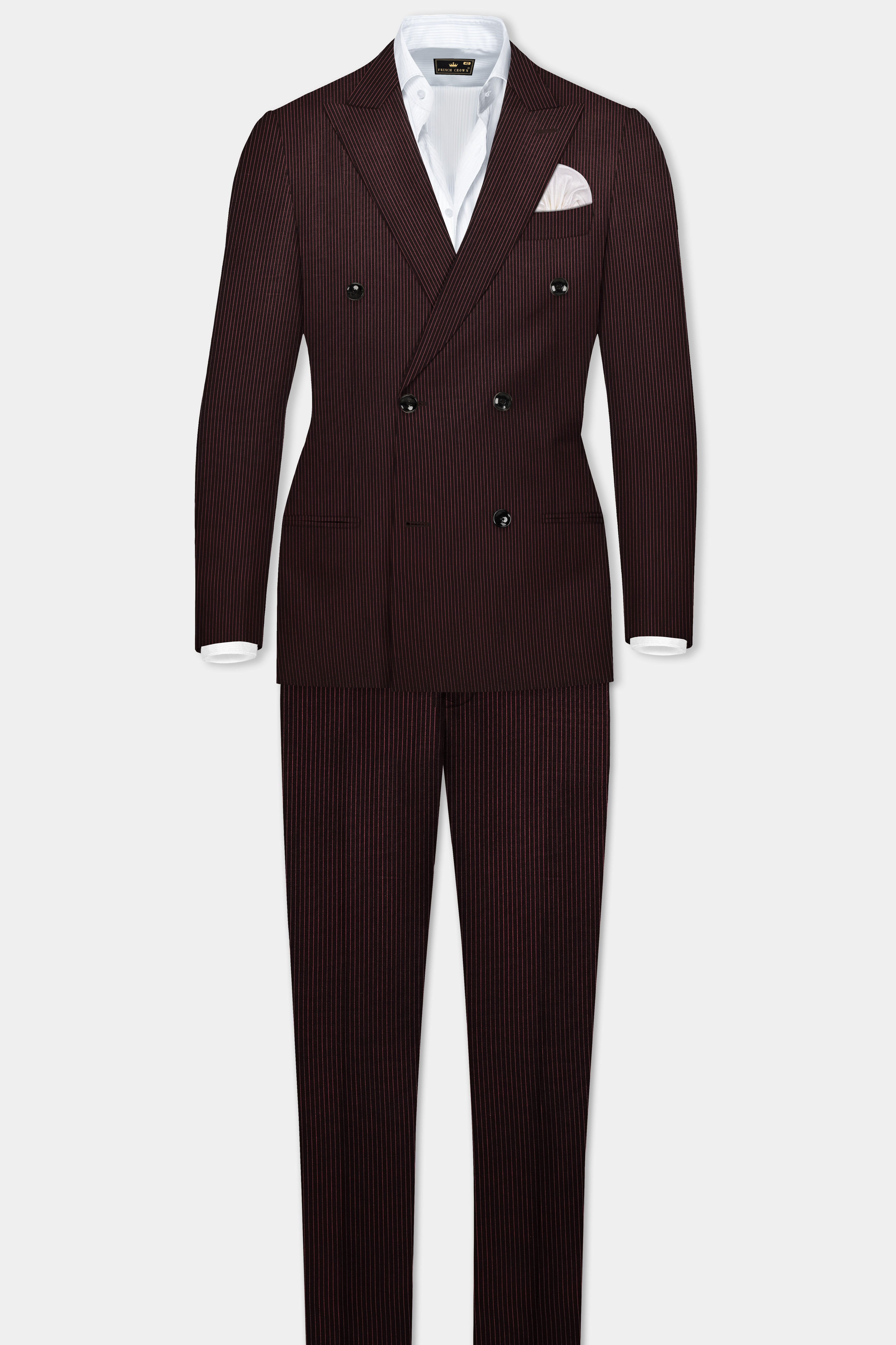 English Walnut Red Striped Wool Rich Double Breasted Suit