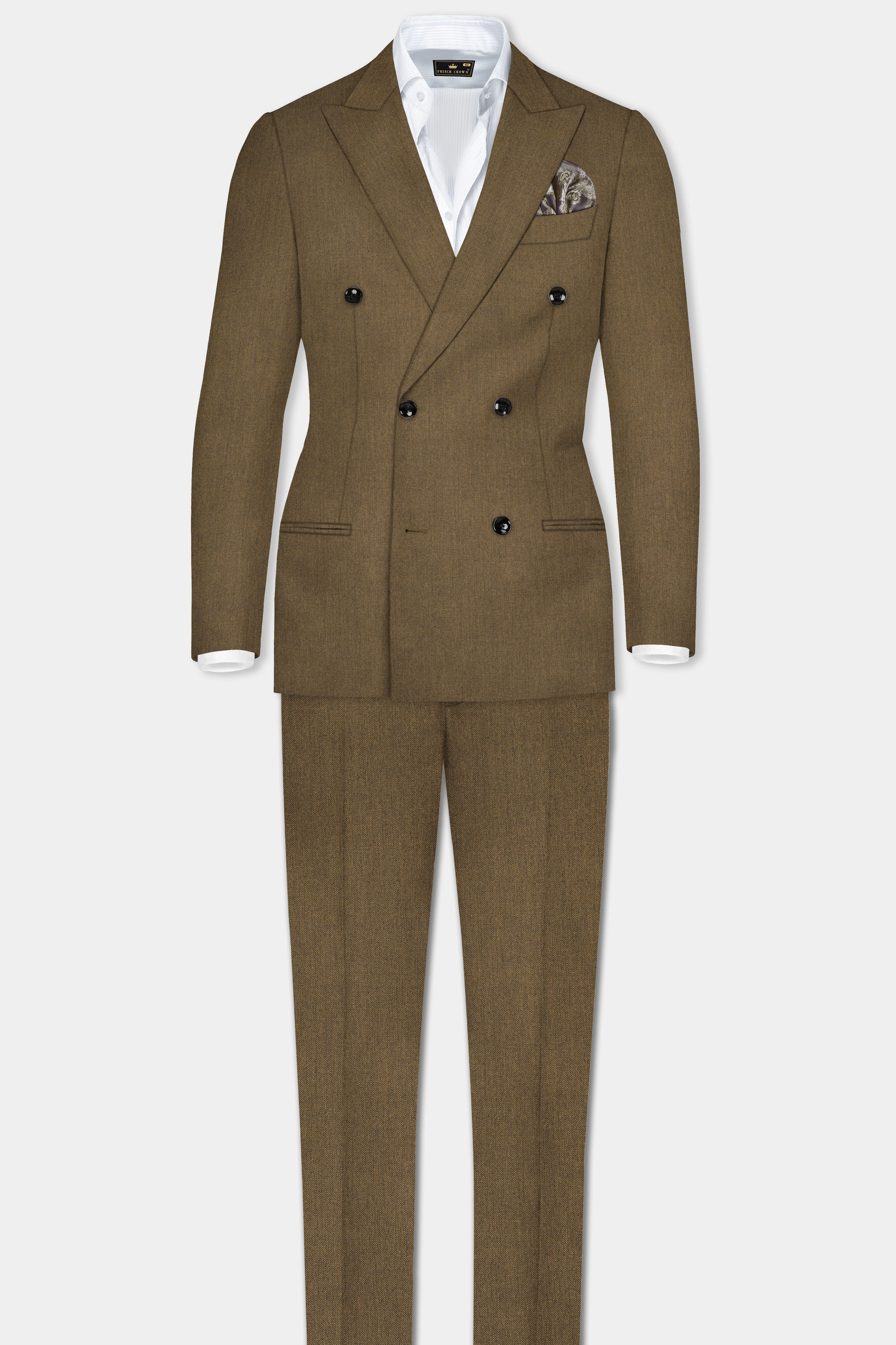 Bronze herringbone Plaid Tweed Double Breasted Suit