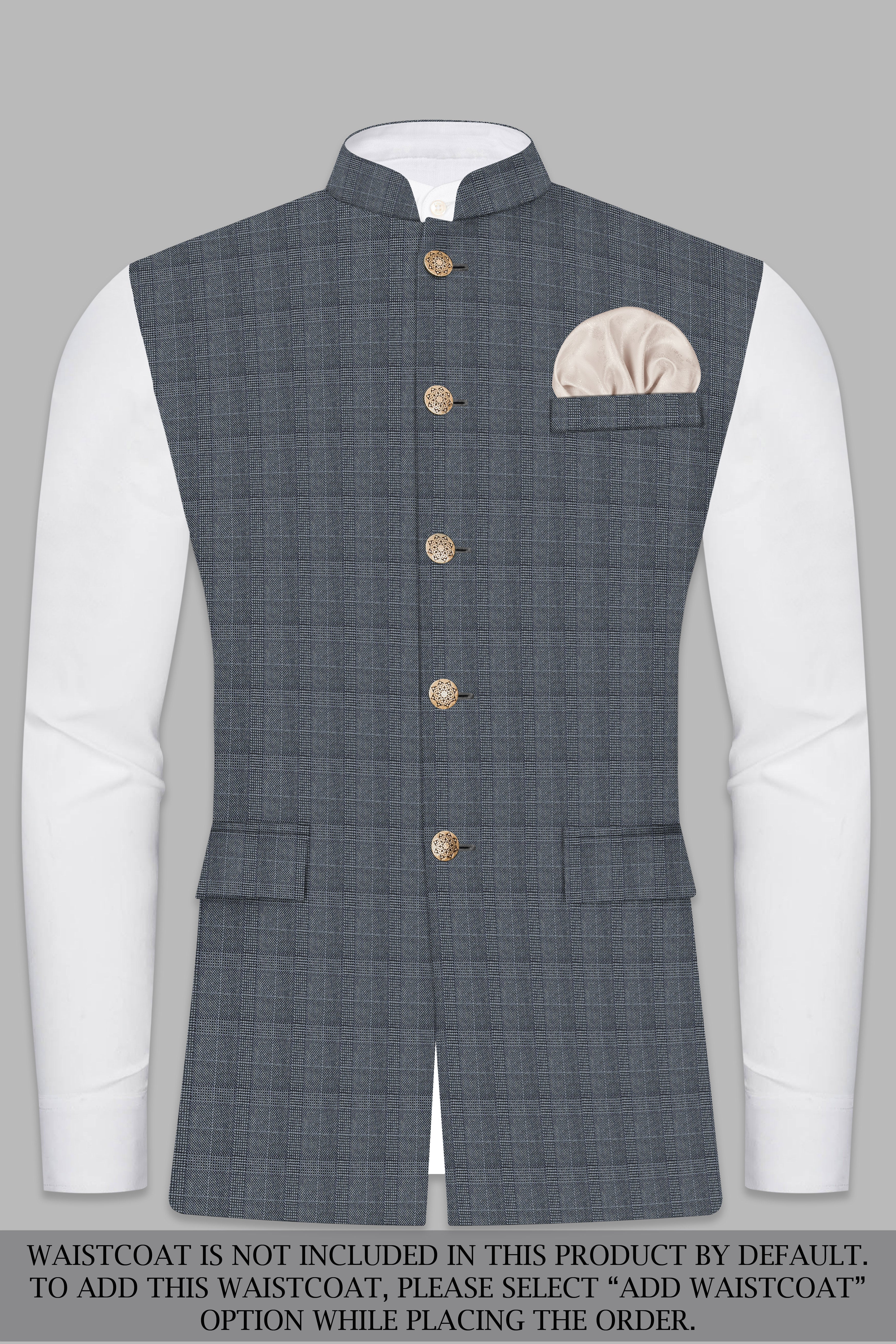 Trout Gray Windowpane Wool Rich Bandhgala Suit