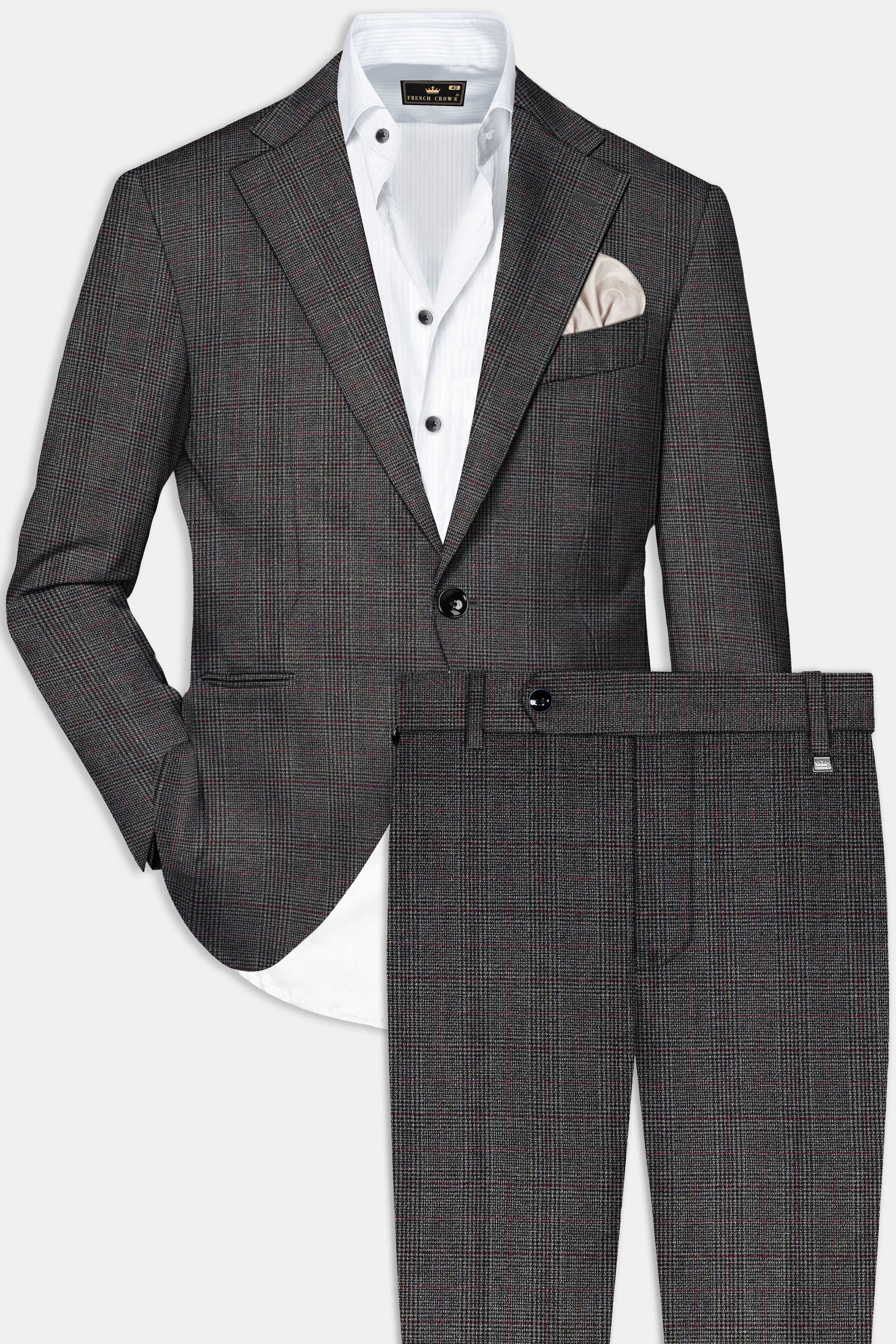 Iridium Gray Plaid Wool Rich Single Breasted Suit