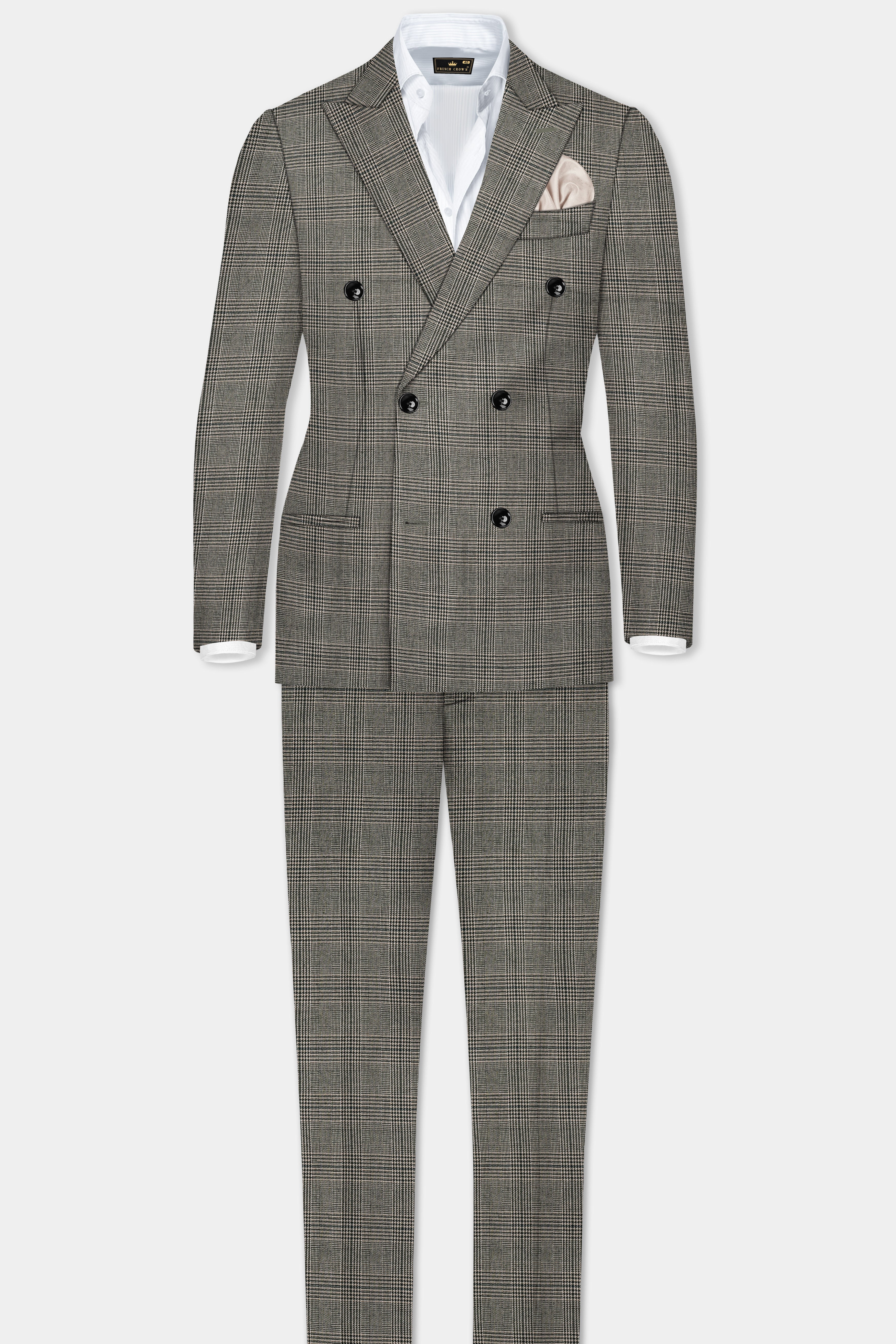 Spicy Brown Plaid Tweed Double Breasted Suit