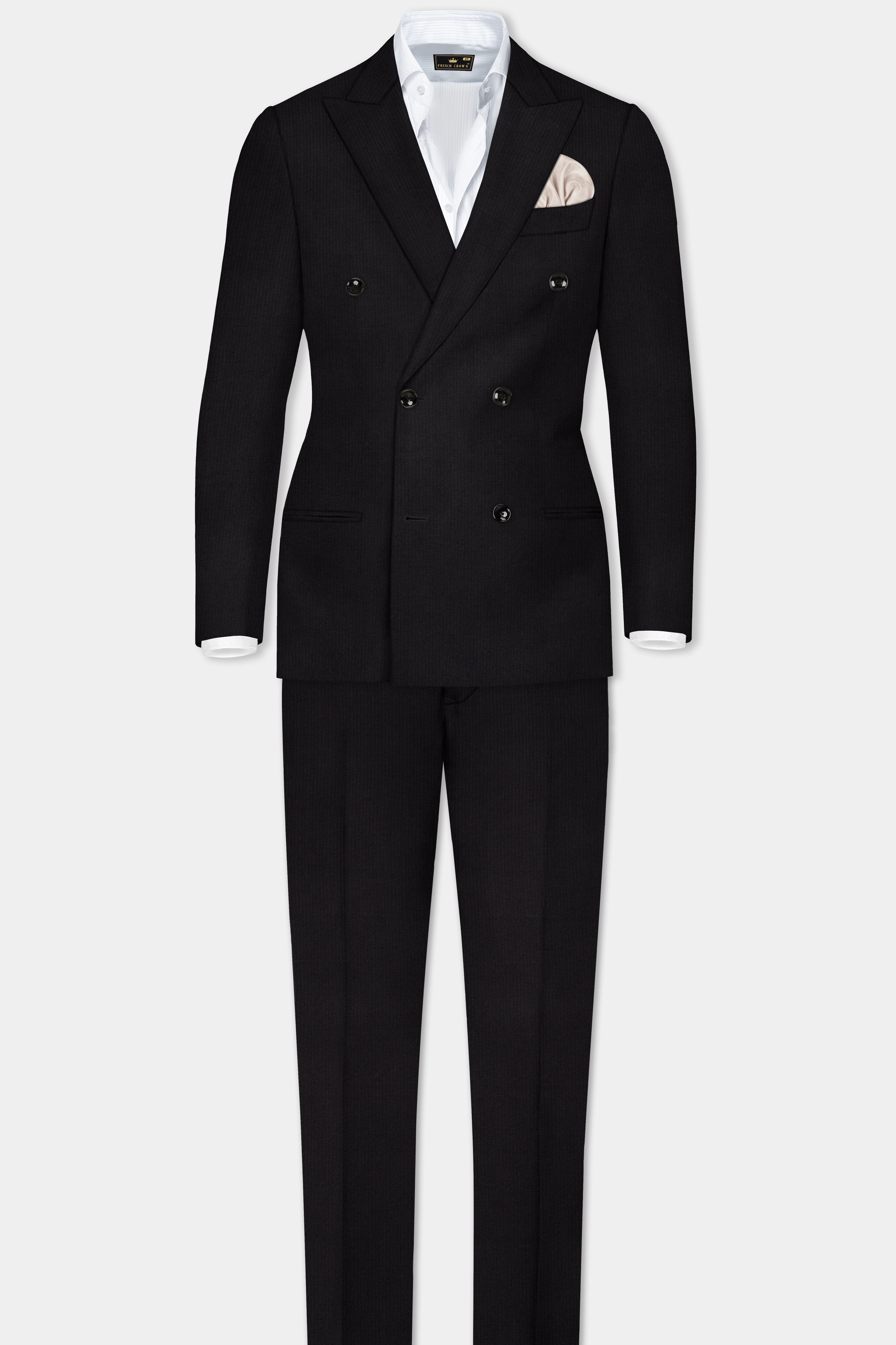 Jade Black Plaid Cotton Double Breasted Suit