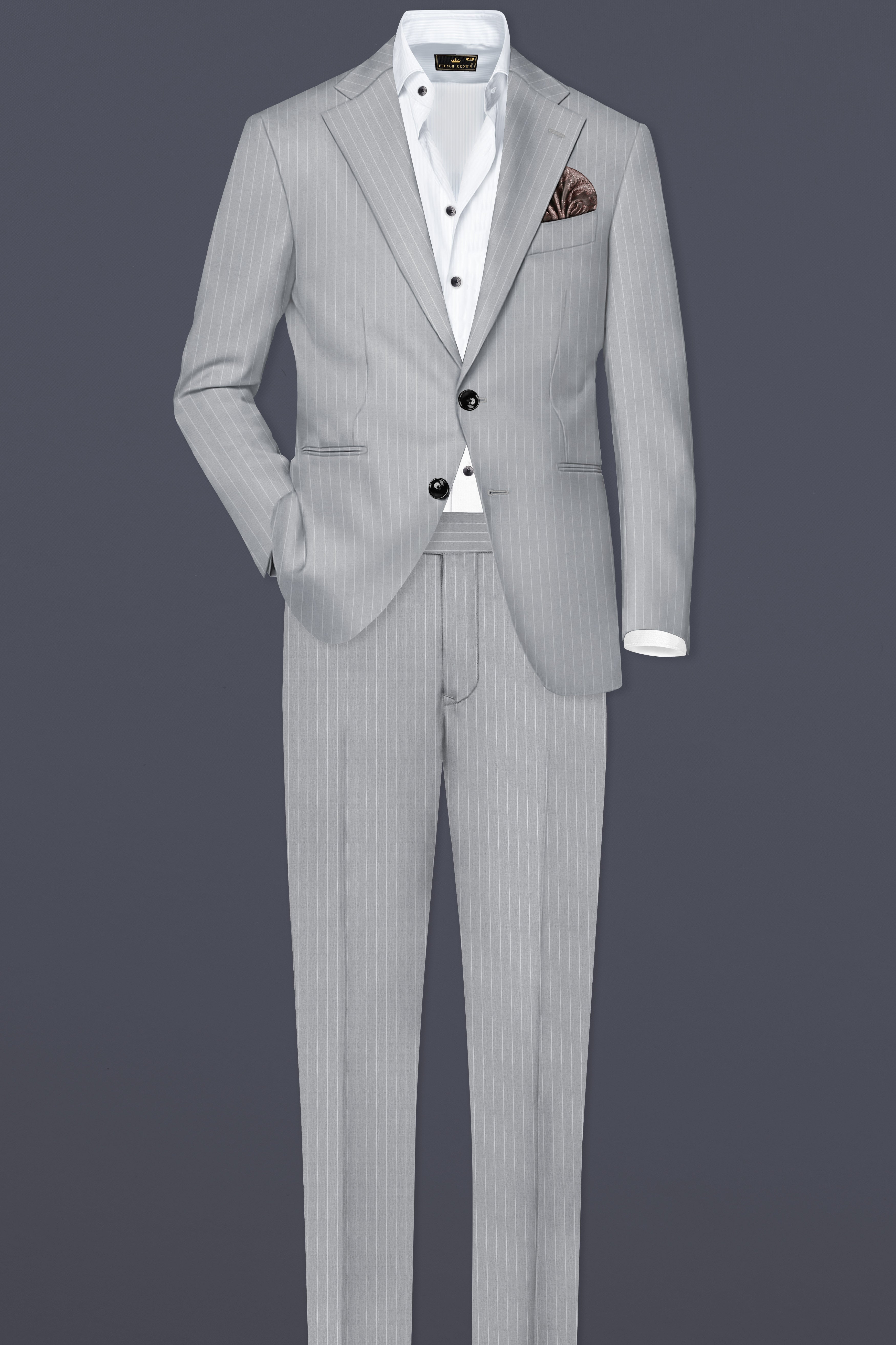 Mercury Gray Stripes Wool Rich Single Breasted Suit