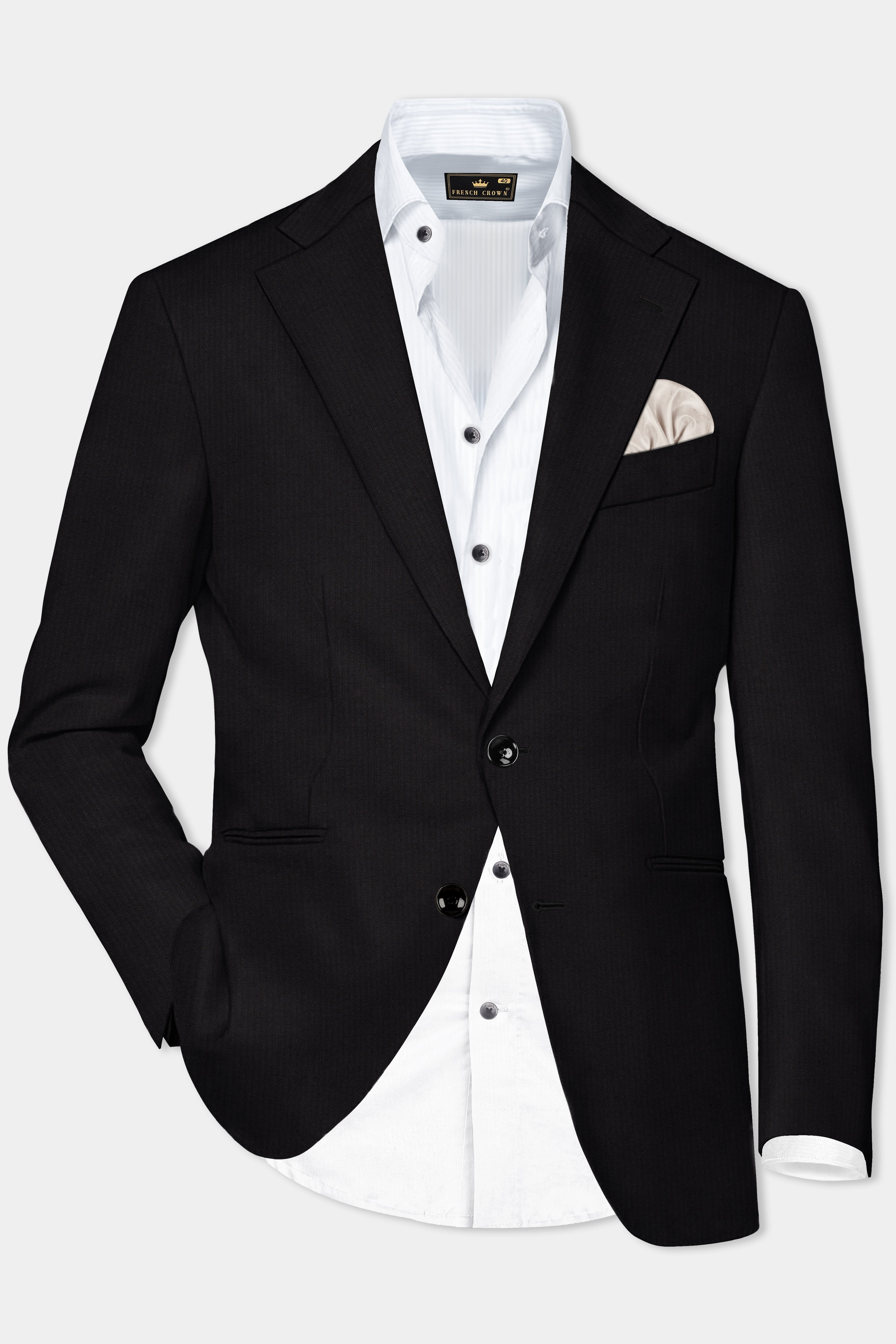 Jade Black Striped Cotton Single Breasted Suit