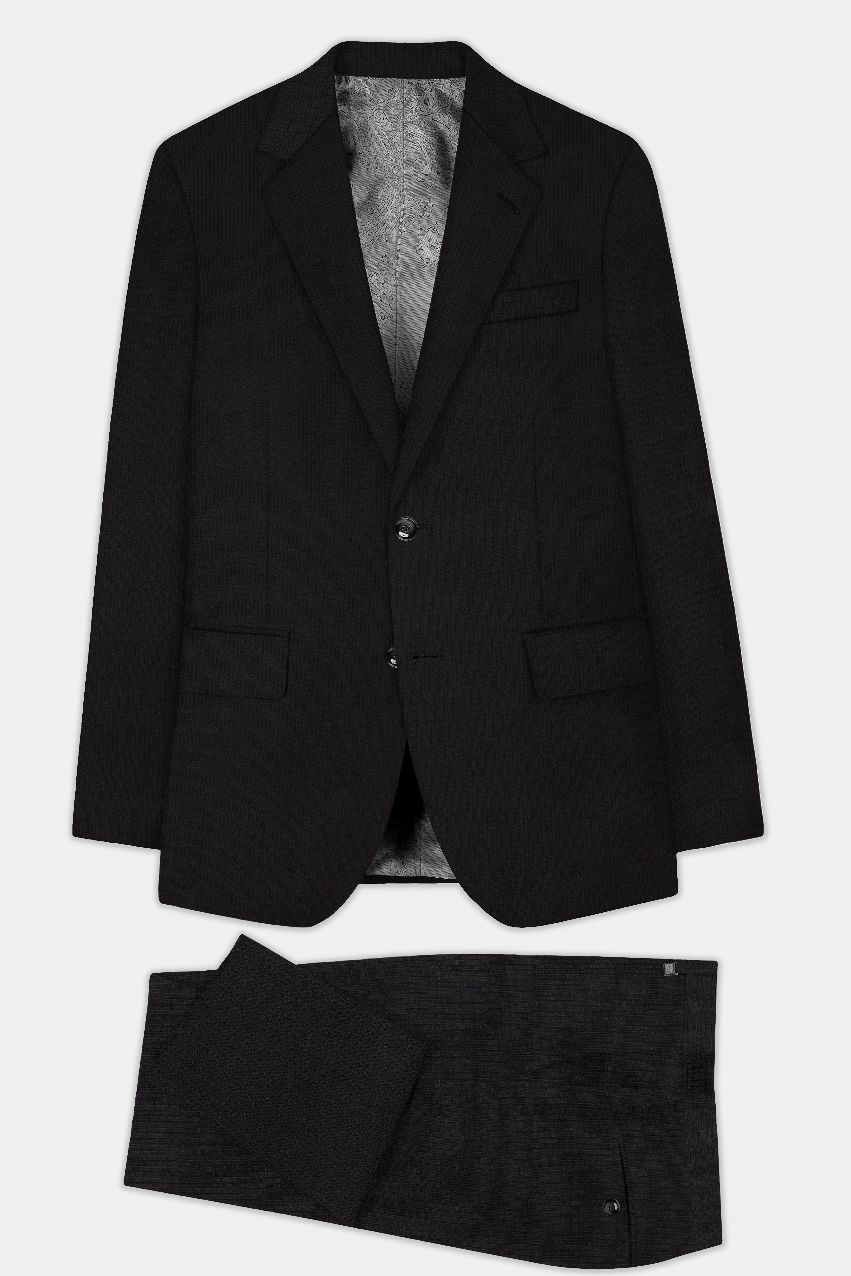 Jade Black Striped Cotton Single Breasted Suit