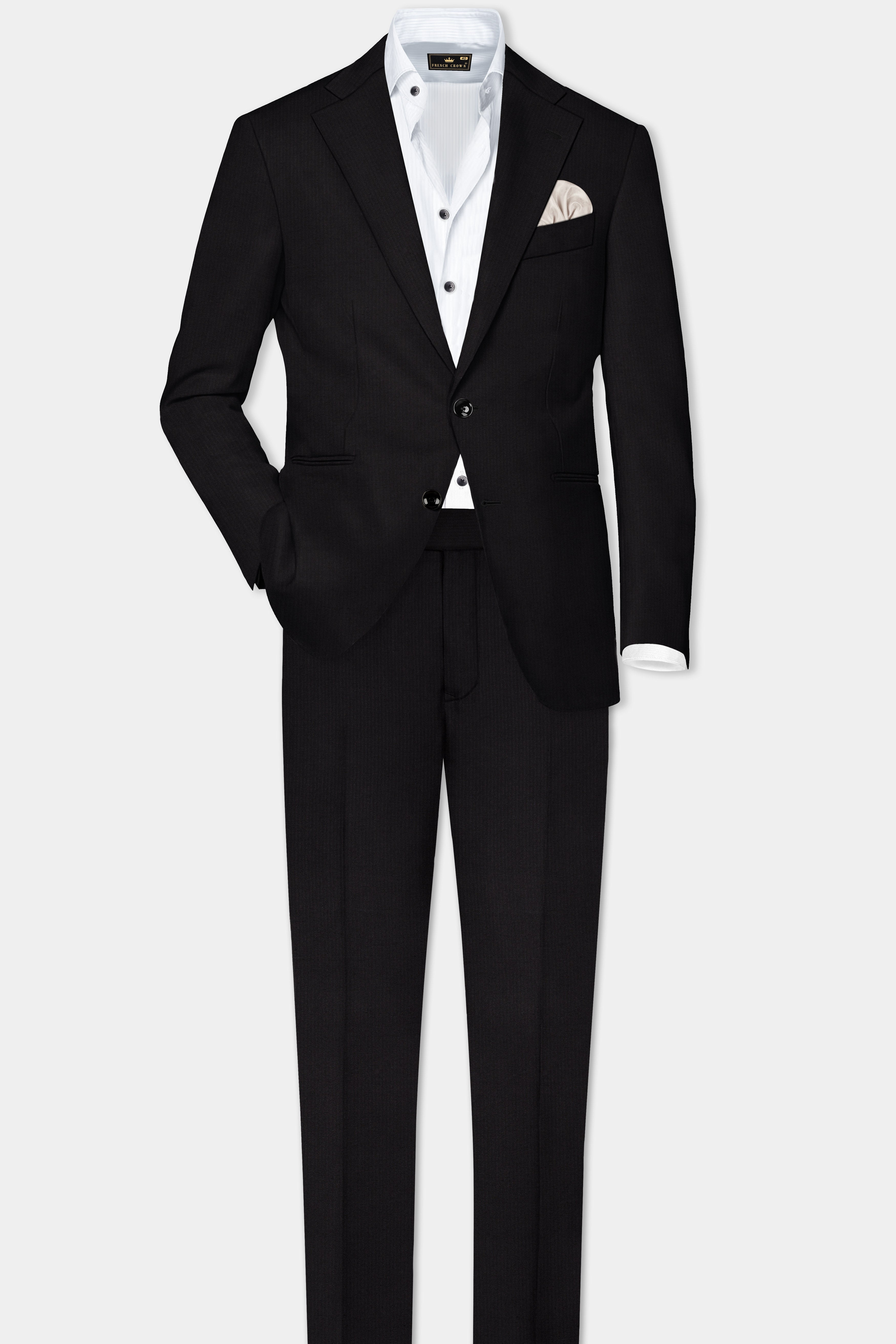 Jade Black Striped Cotton Single Breasted Suit