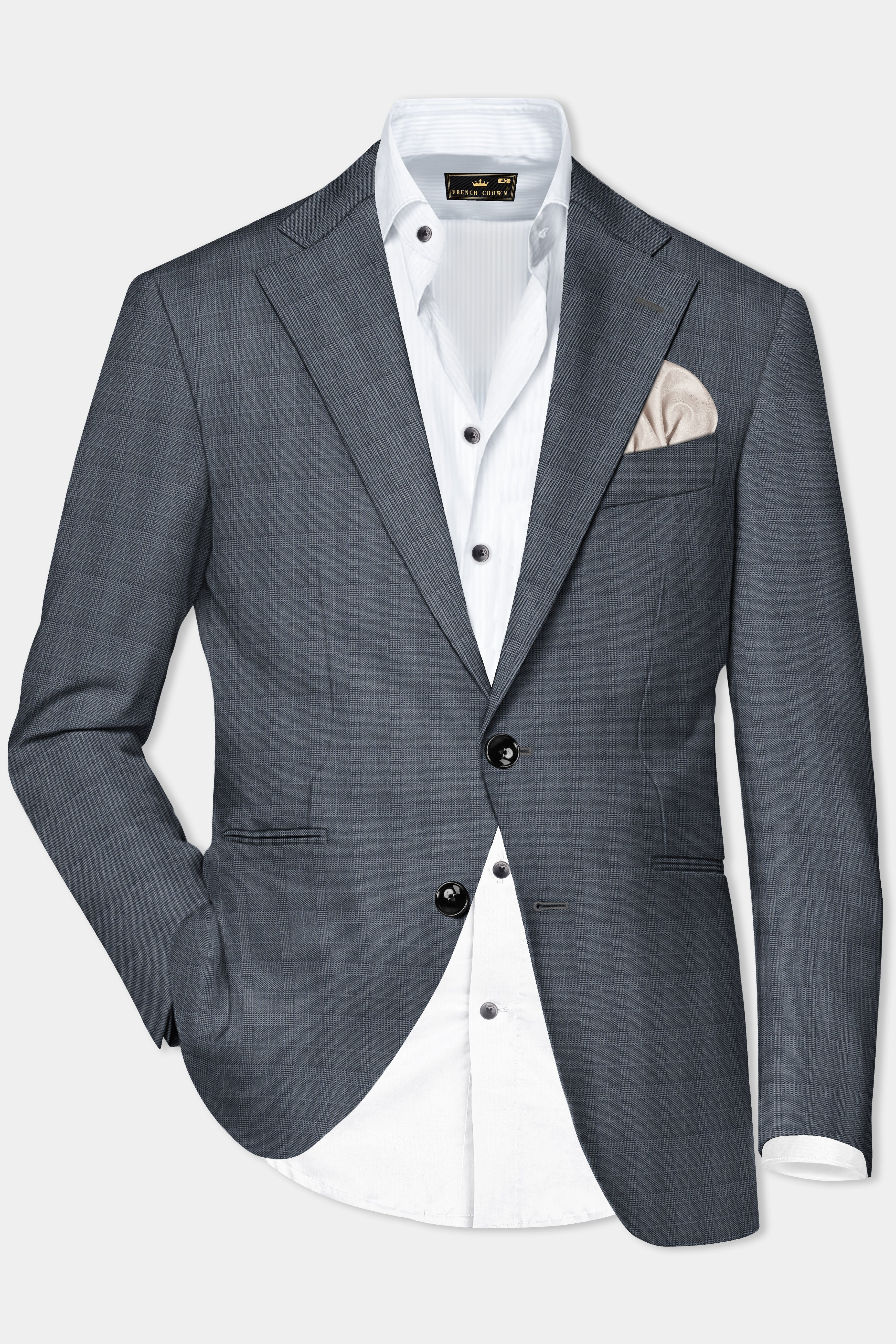 Trout Gray Windowpane Wool Rich Single Breasted Suit