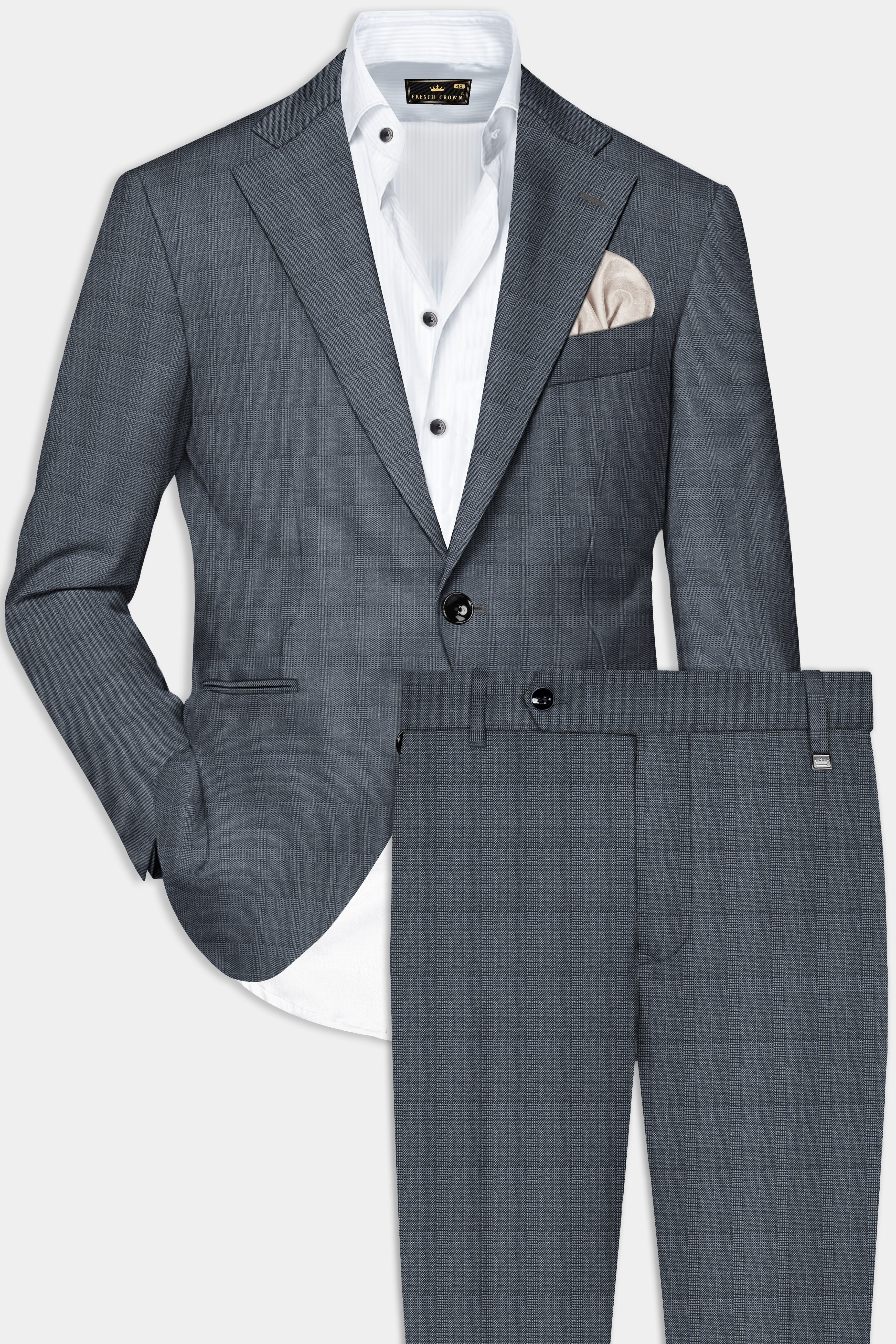 Trout Gray Windowpane Wool Rich Single Breasted Suit