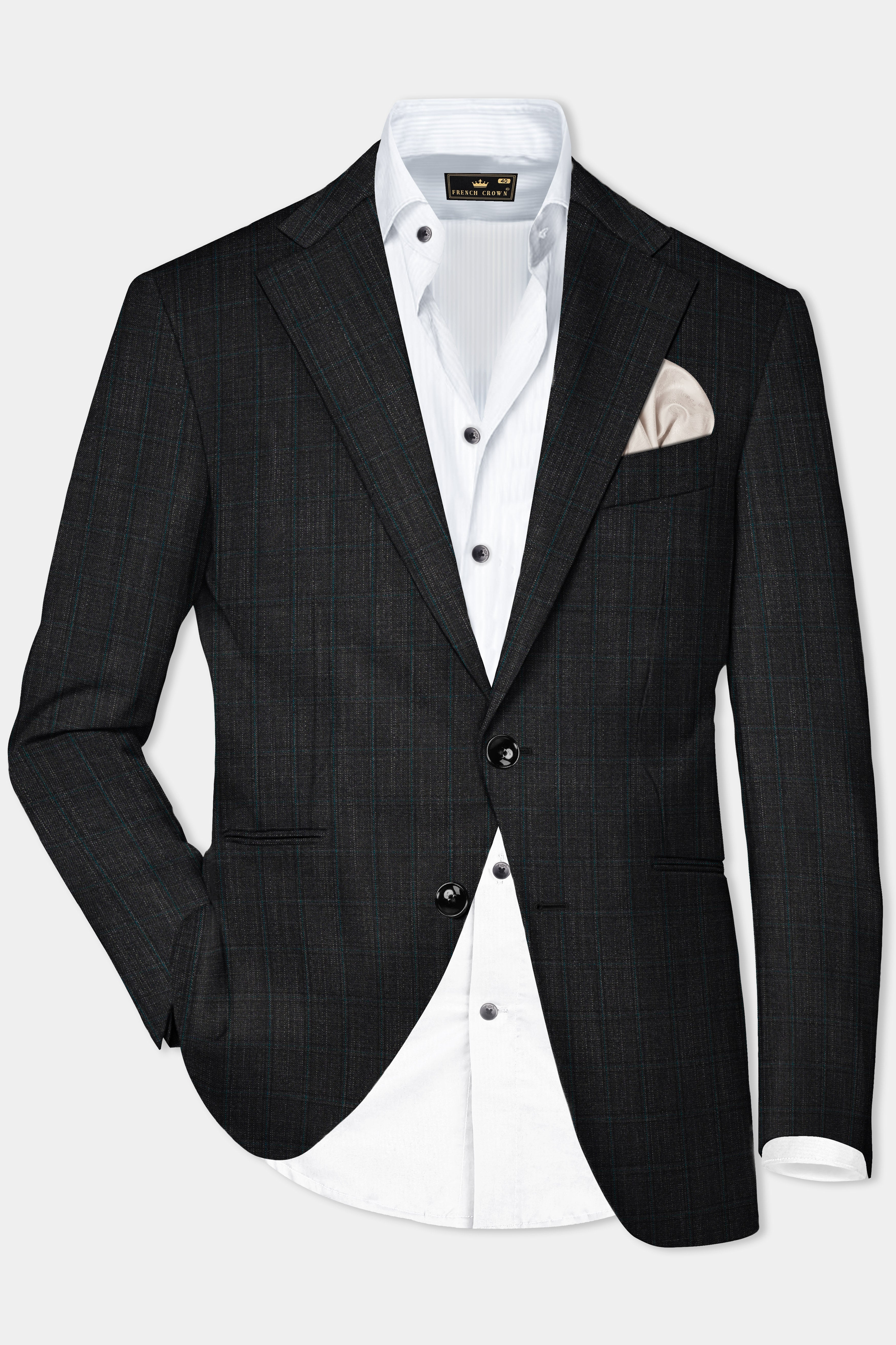 Charcoal Gray Plaid Wool Rich Single Breasted Suit