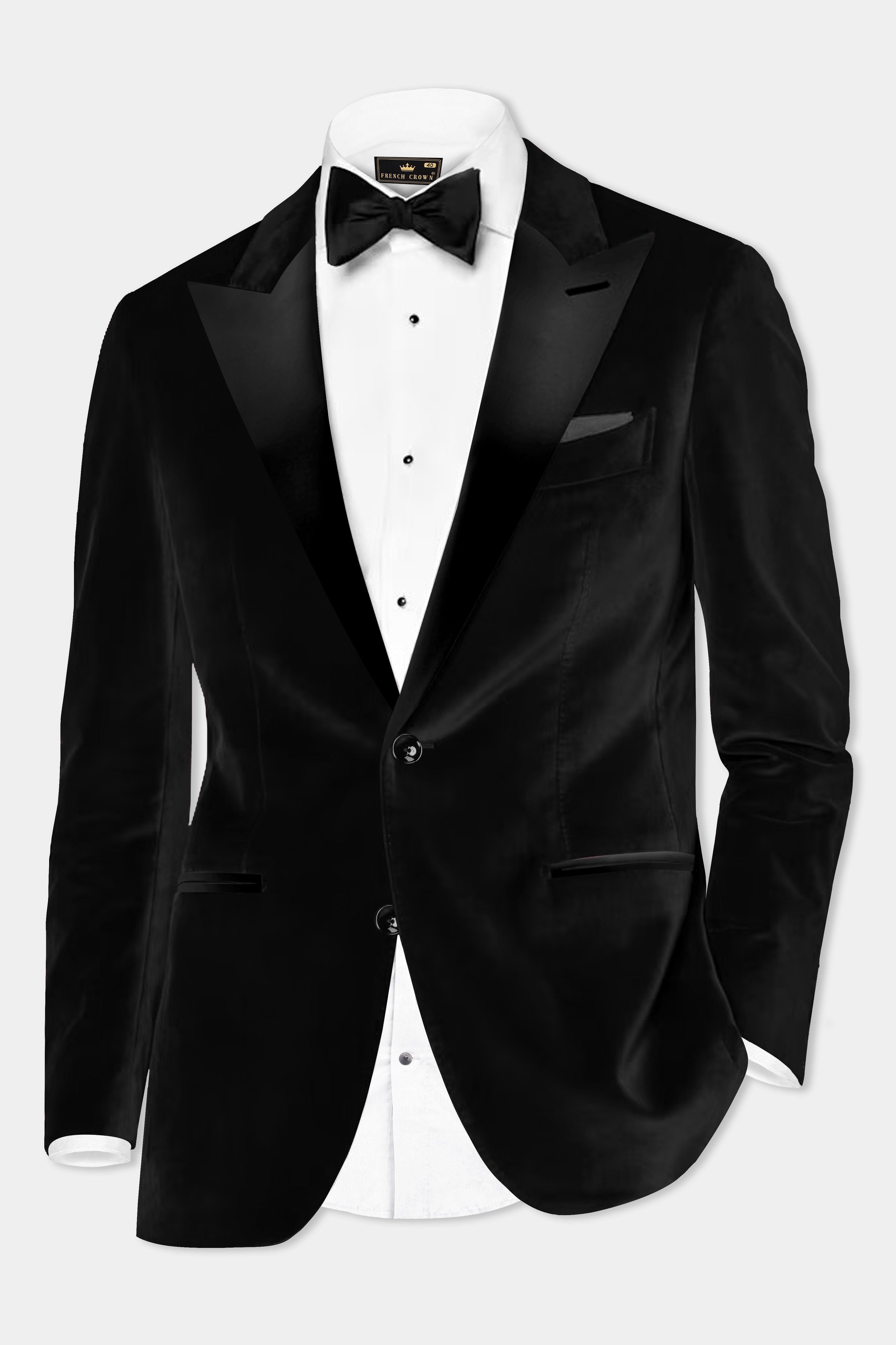 ObsidianCharm-Jade Black Velvet Peak Collar Tuxedo Suit