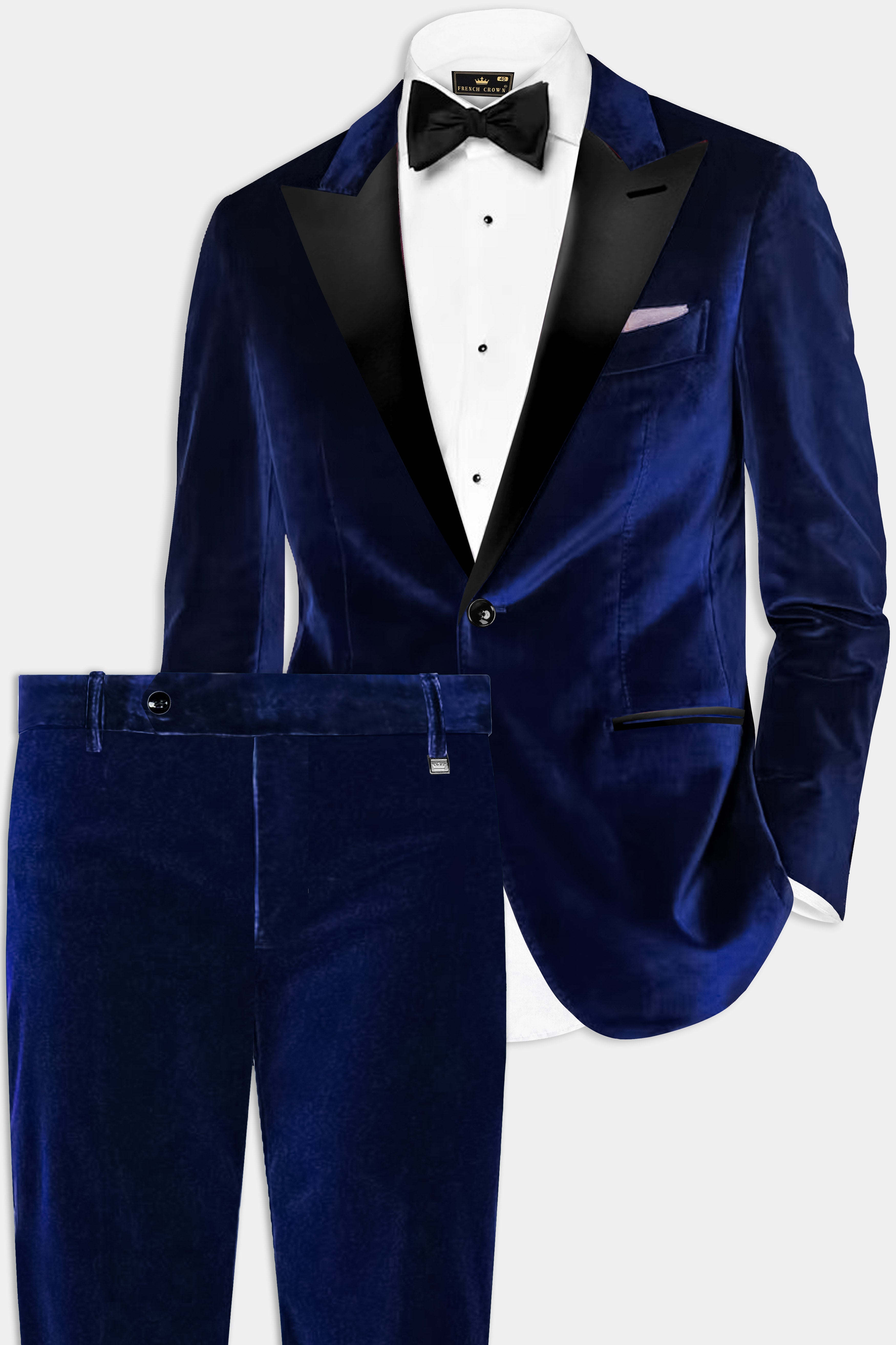 Oceanic Glam-Trout Blue Velvet Peak Collar Tuxedo Suit