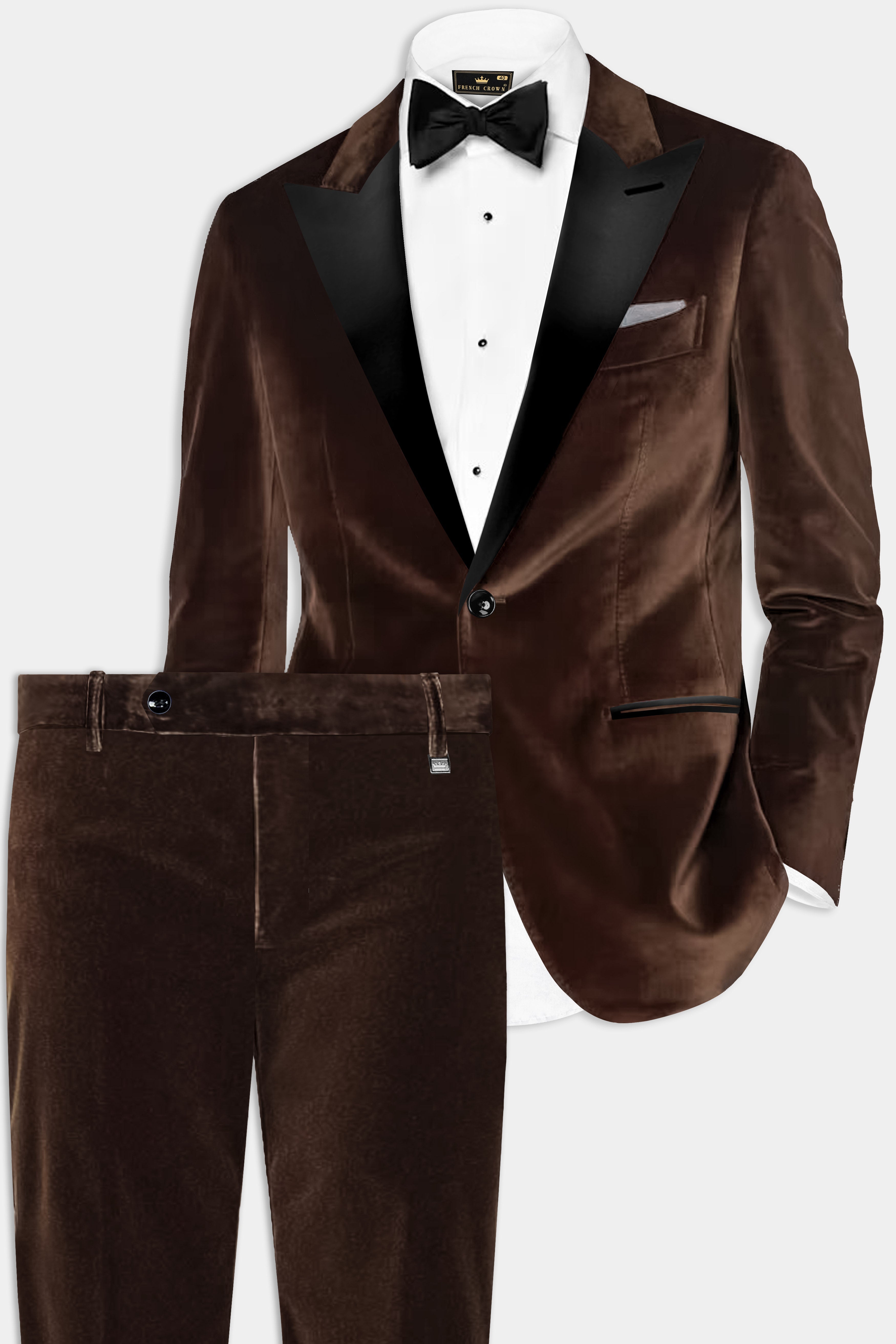 Bronze Eclipse-Brown Velvet Peak Lapel Tuxedo Suit