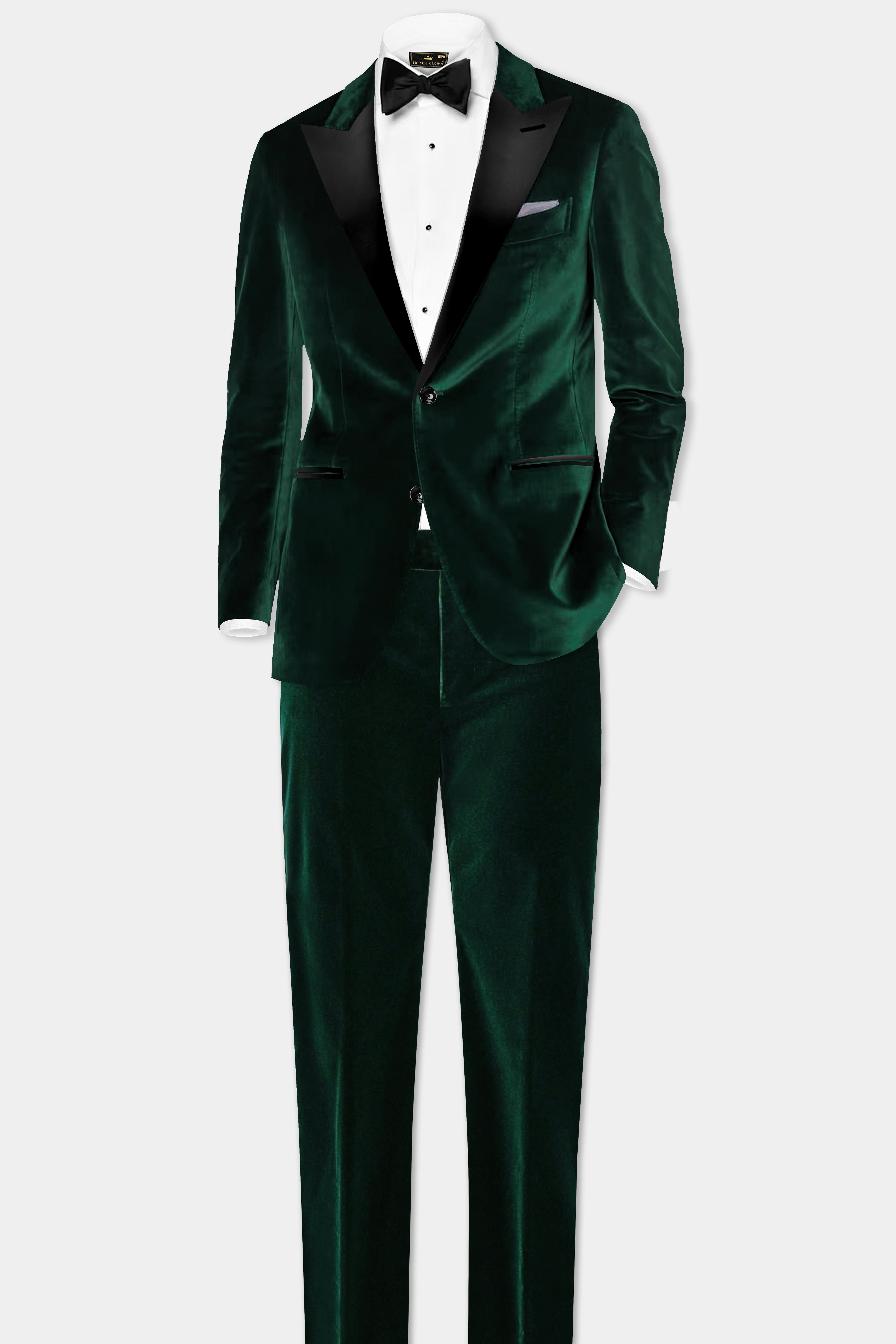 Emerald Majesty-Celtic Green Velvet Peak Collar Tuxedo Suit