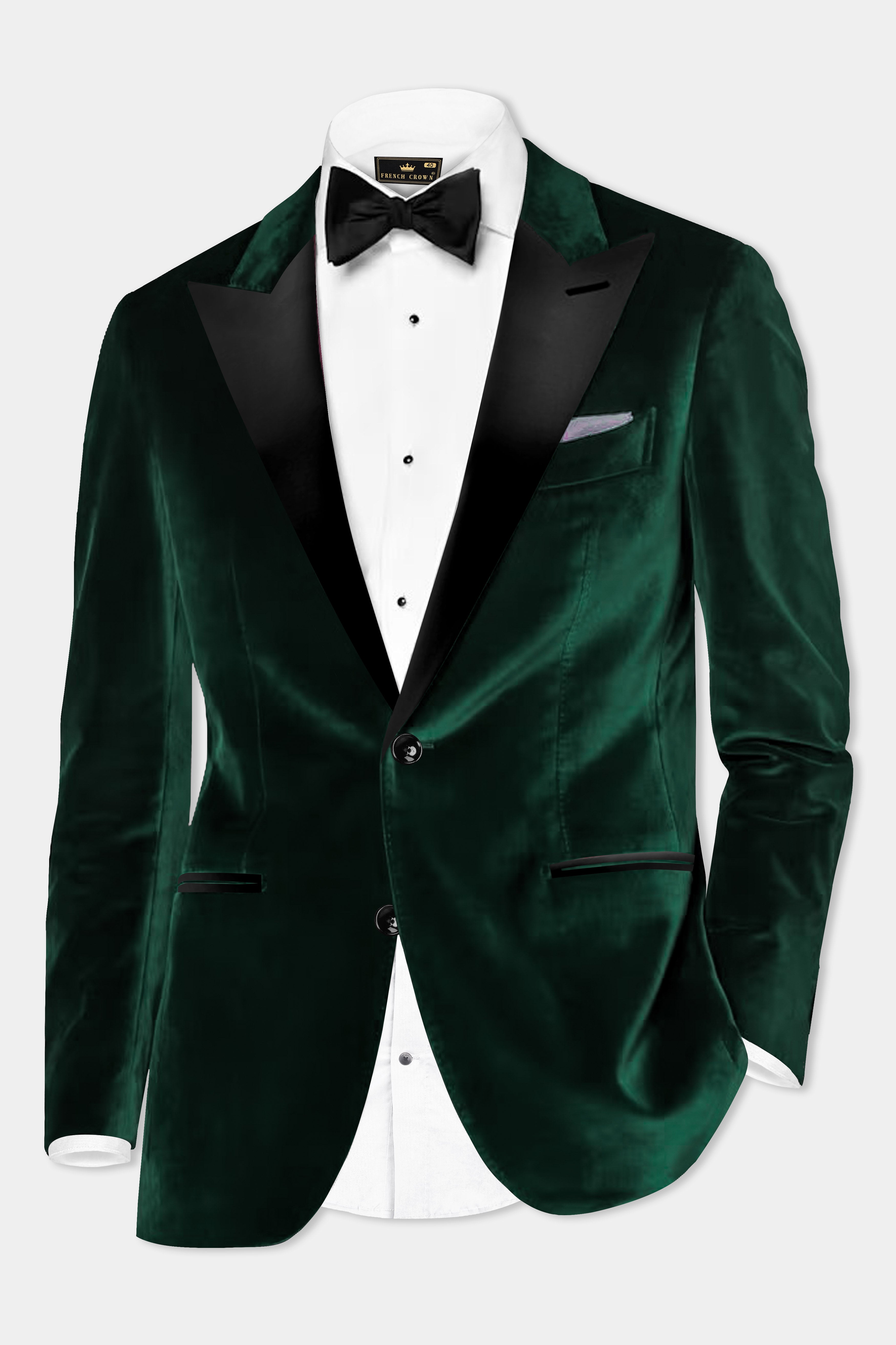 Emerald Majesty-Celtic Green Velvet Peak Collar Tuxedo Suit