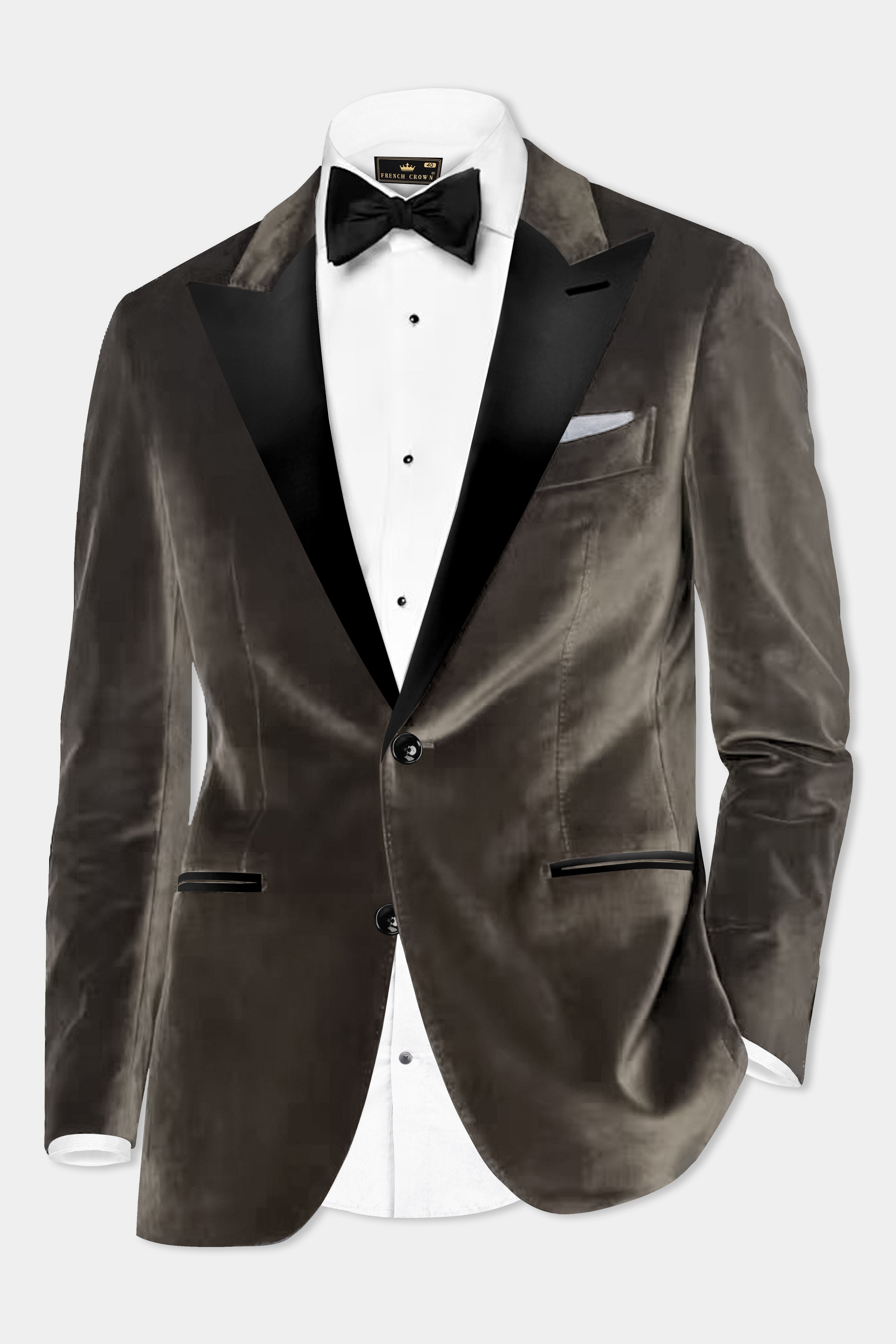 Bronze Elegance-Bistre Brown Velvet Peak Lapel Tuxedo Suit