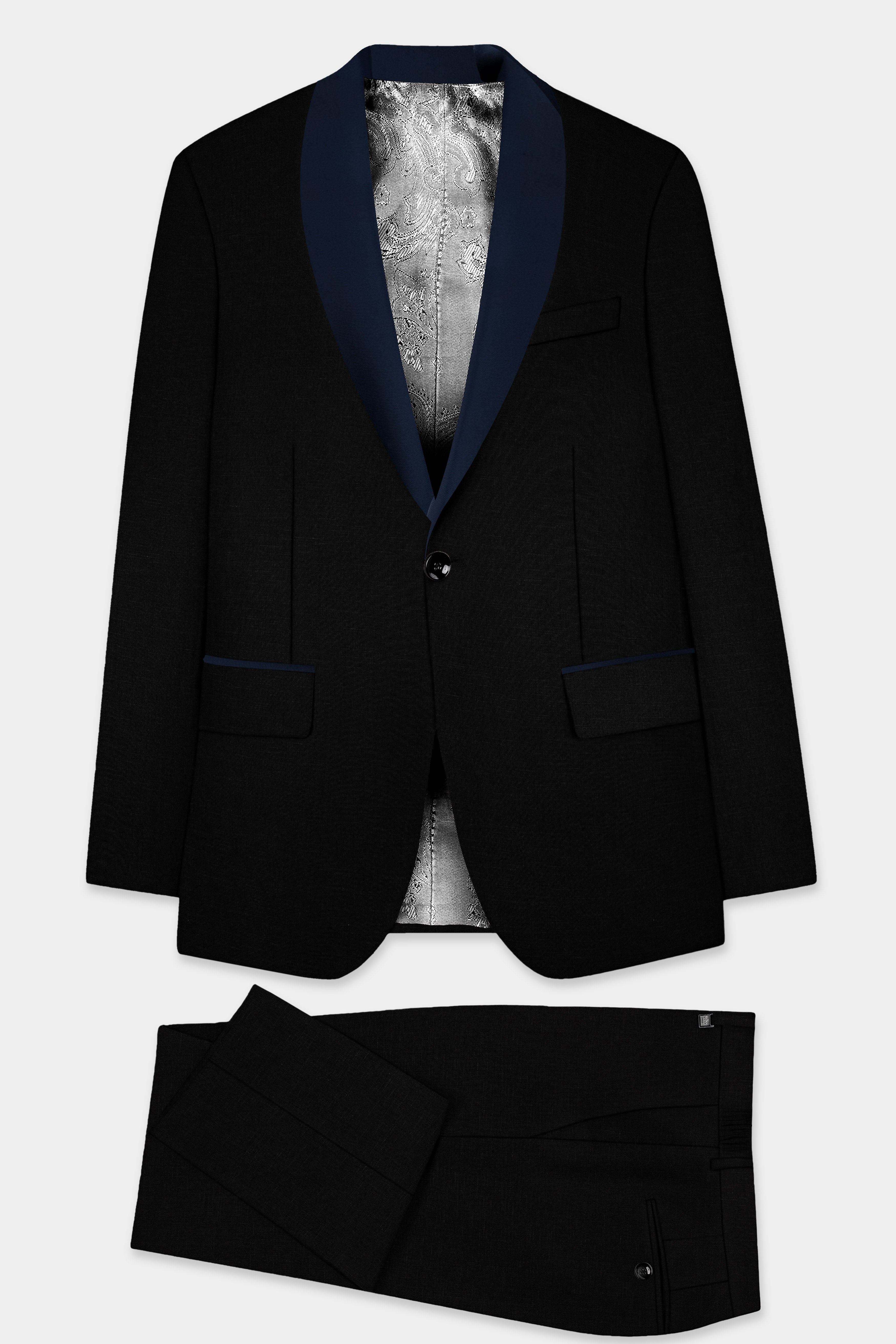 Jade Black Stretchable Subtle Sheen with Blue lapel Tuxedo Suit