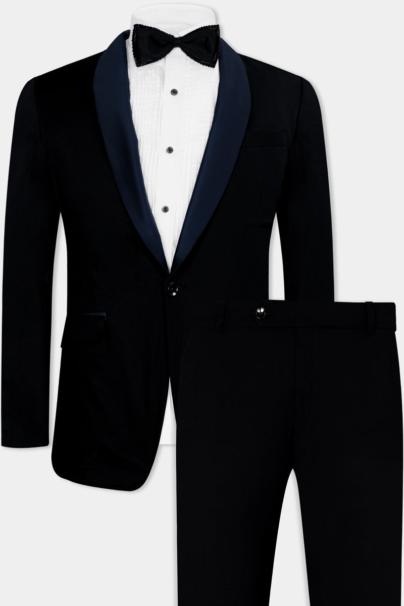 JADE BLACK SUBTLE SHEEN WITH BLUE LAPEL TUXEDO SUIT