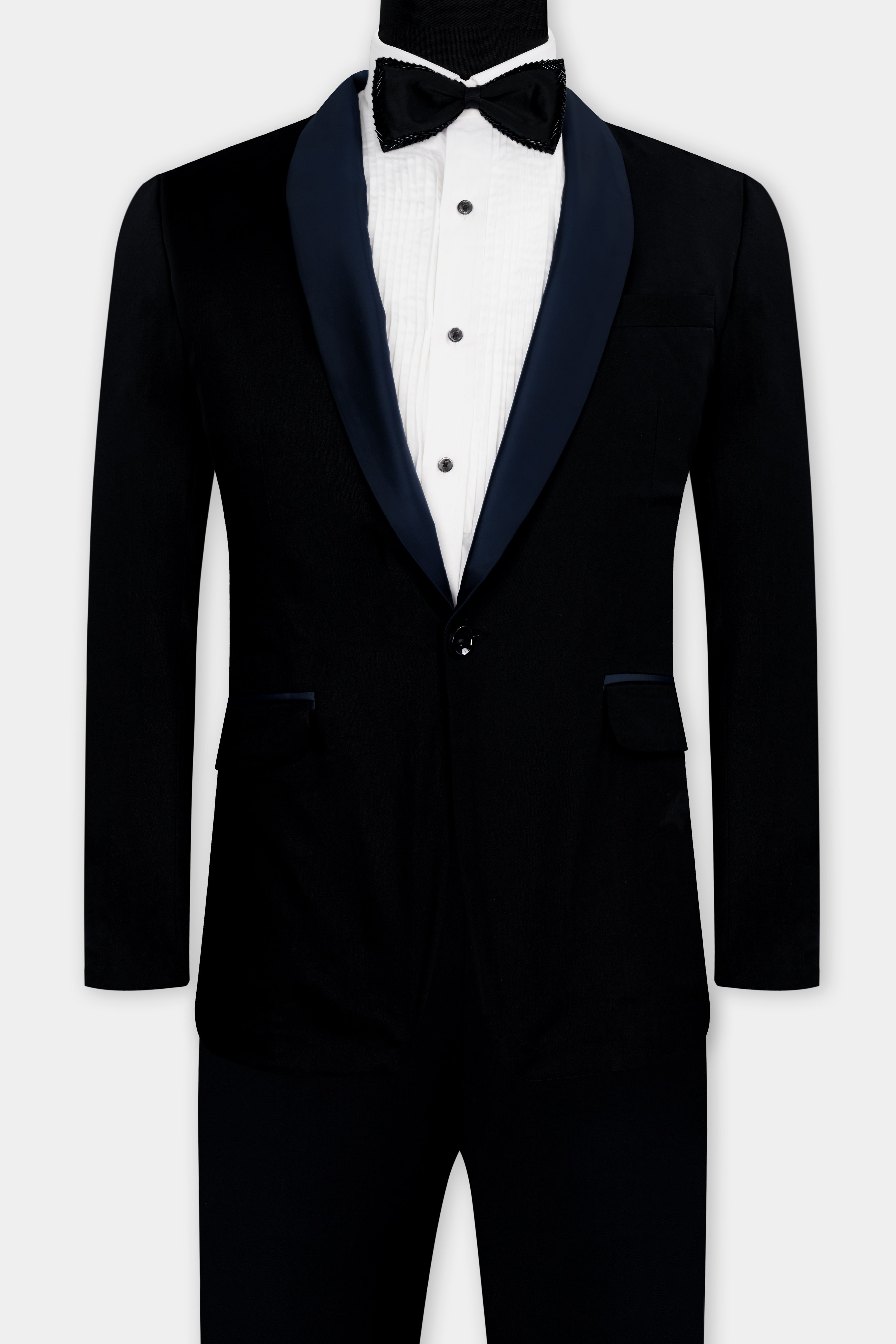 Jade Black Subtle Sheen with Blue lapel Tuxedo Suit