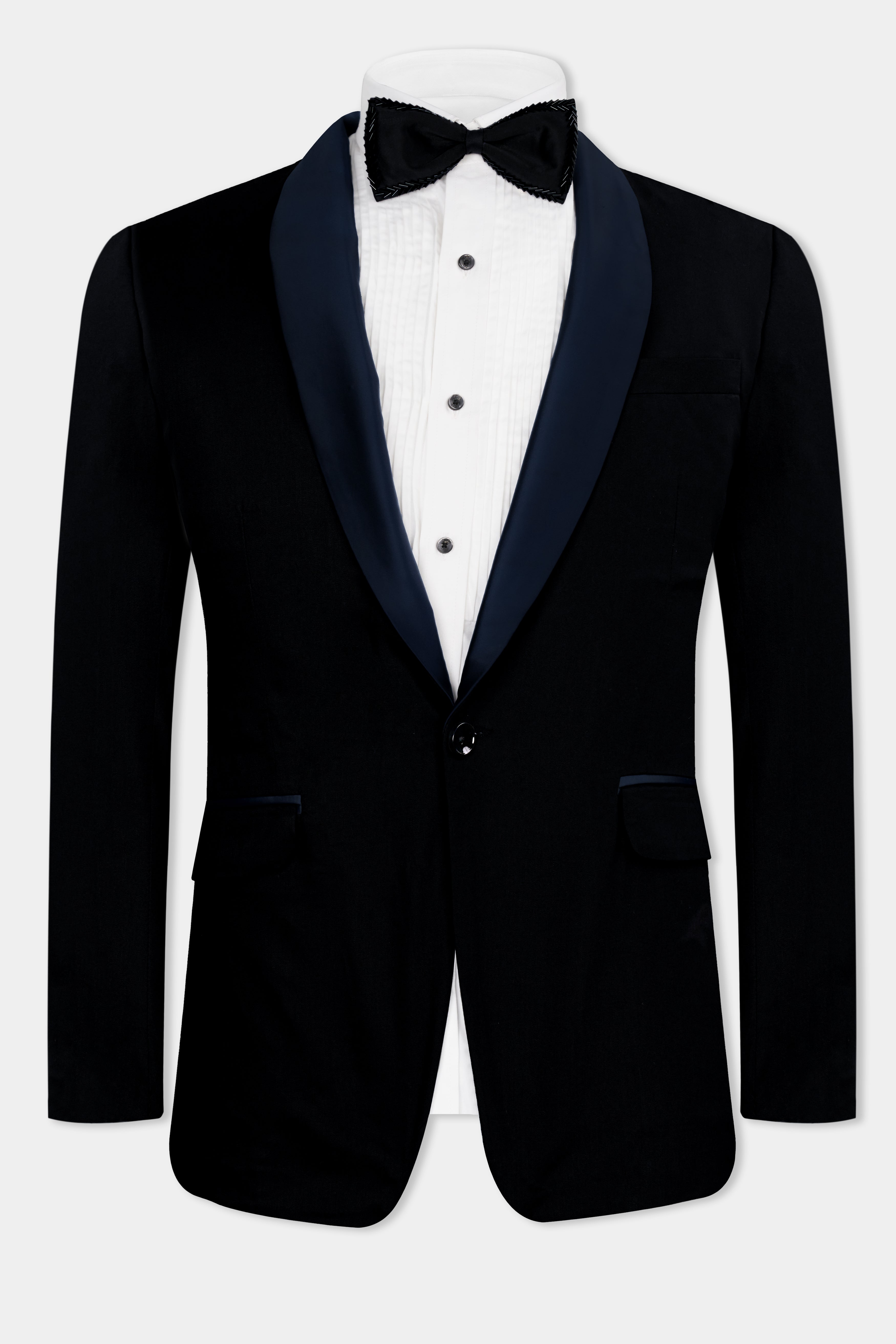 Jade Black Subtle Sheen with Blue lapel Tuxedo Suit