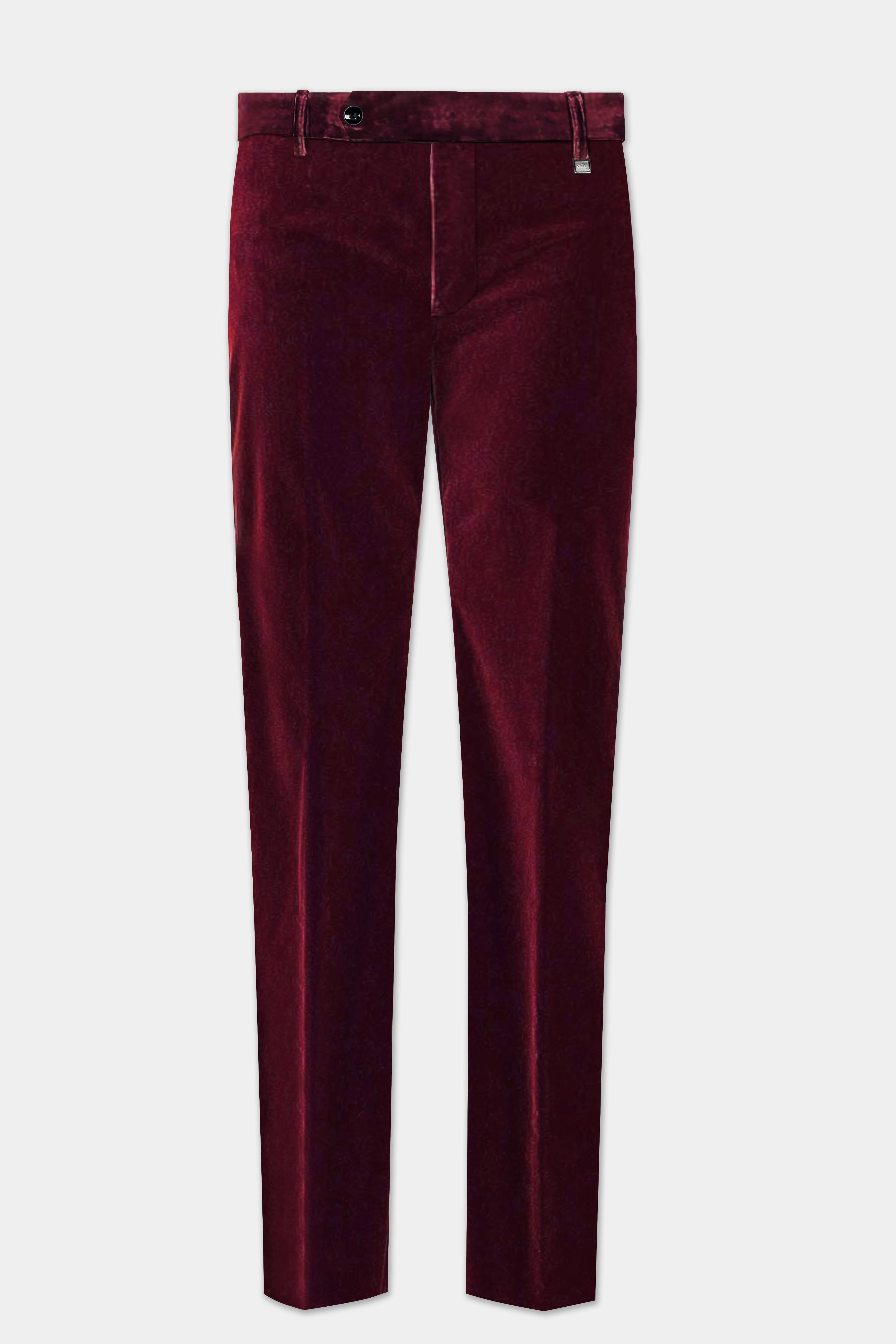 Crimson Opulence-Aubergine Red Velvet Peak Collar Tuxedo Suit