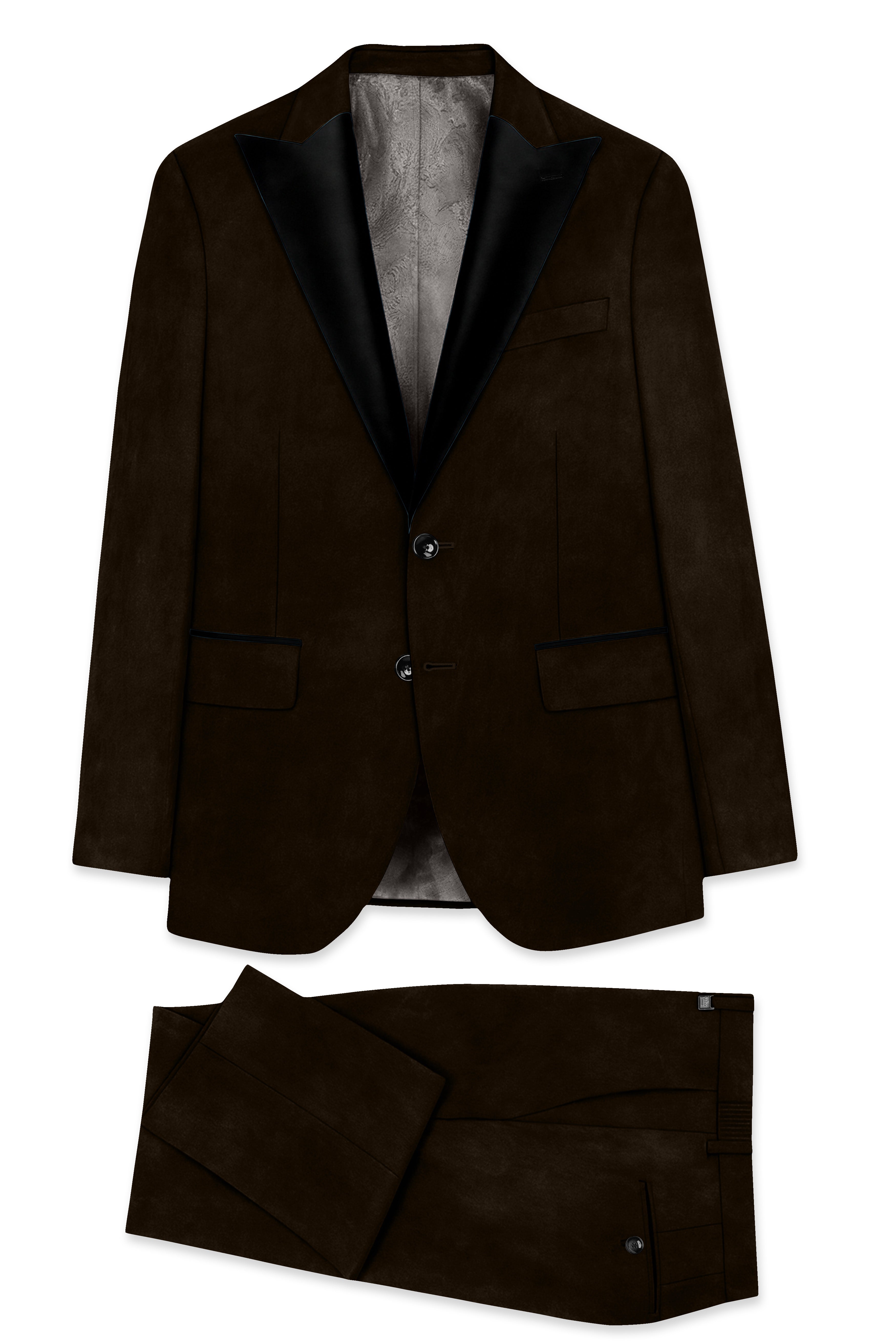Espresso Elegance-Coffee Bean Velvet Peak Lapel Tuxedo Suit