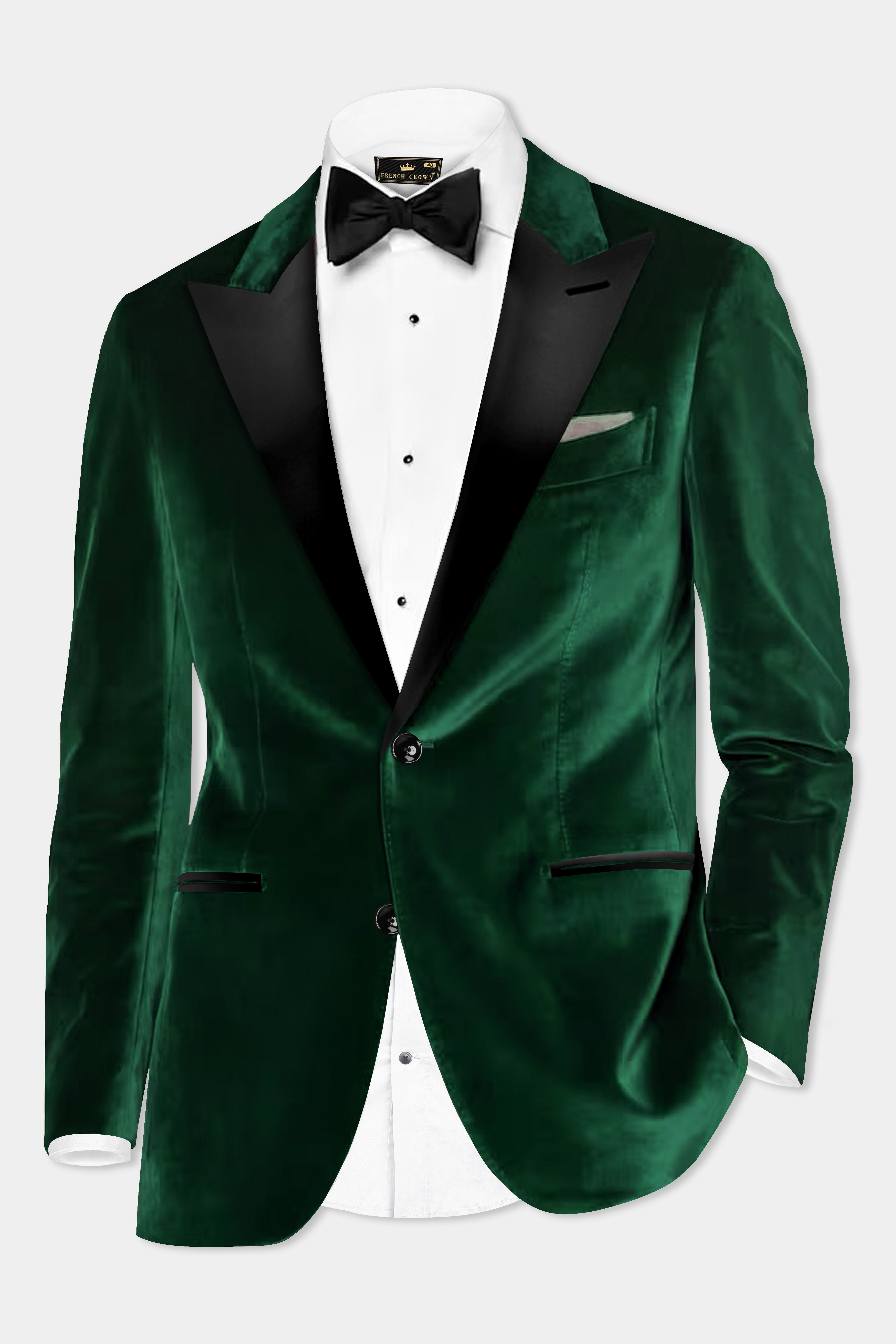 Verdant Majesty-English Holly Green Velvet Peak Collar Tuxedo Suit