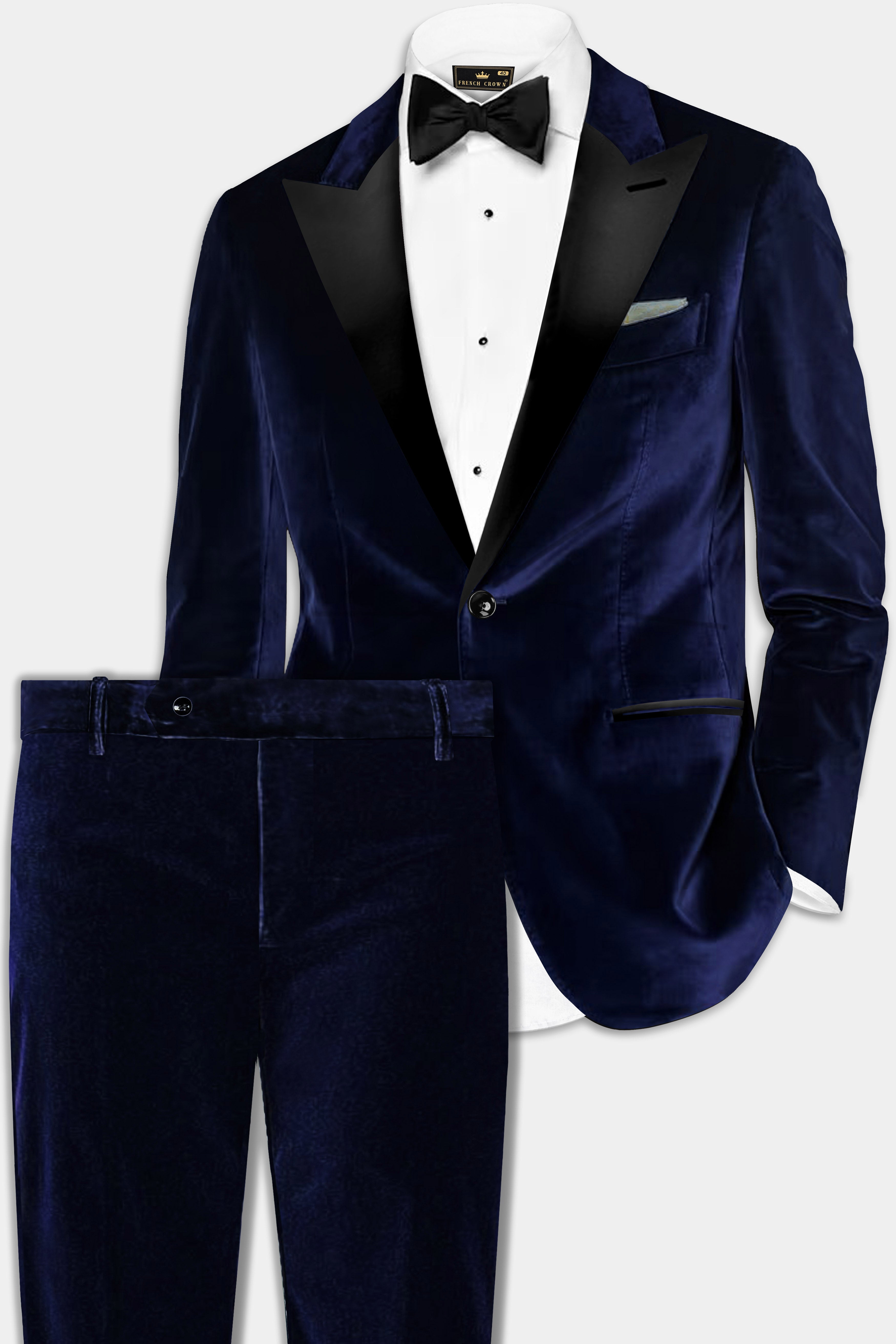 Celestial Blue-Azure Blue Velvet Peak Collar Tuxedo Suit