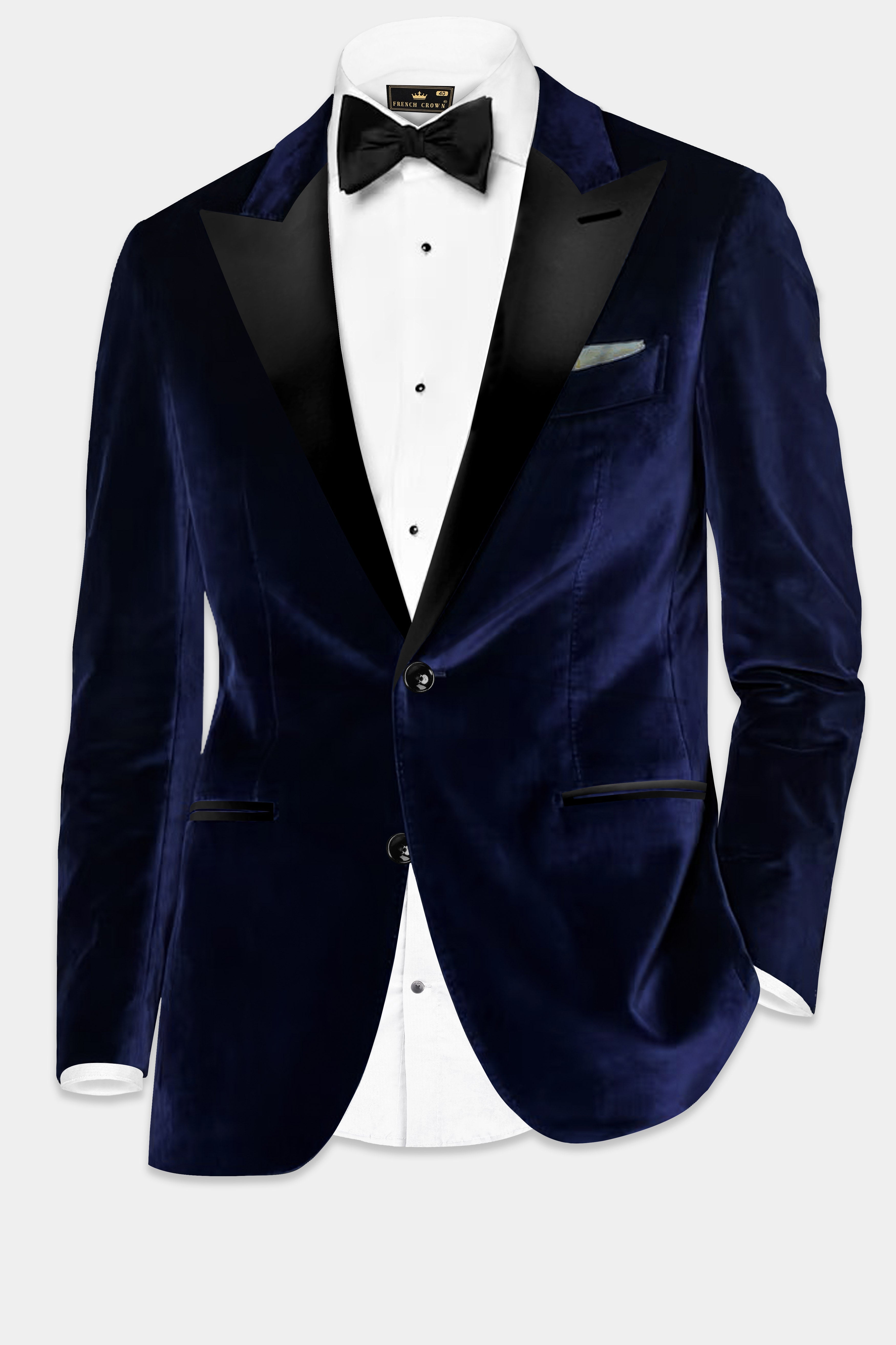 Velazure-Azure Blue Velvet Peak Collar Tuxedo Suit