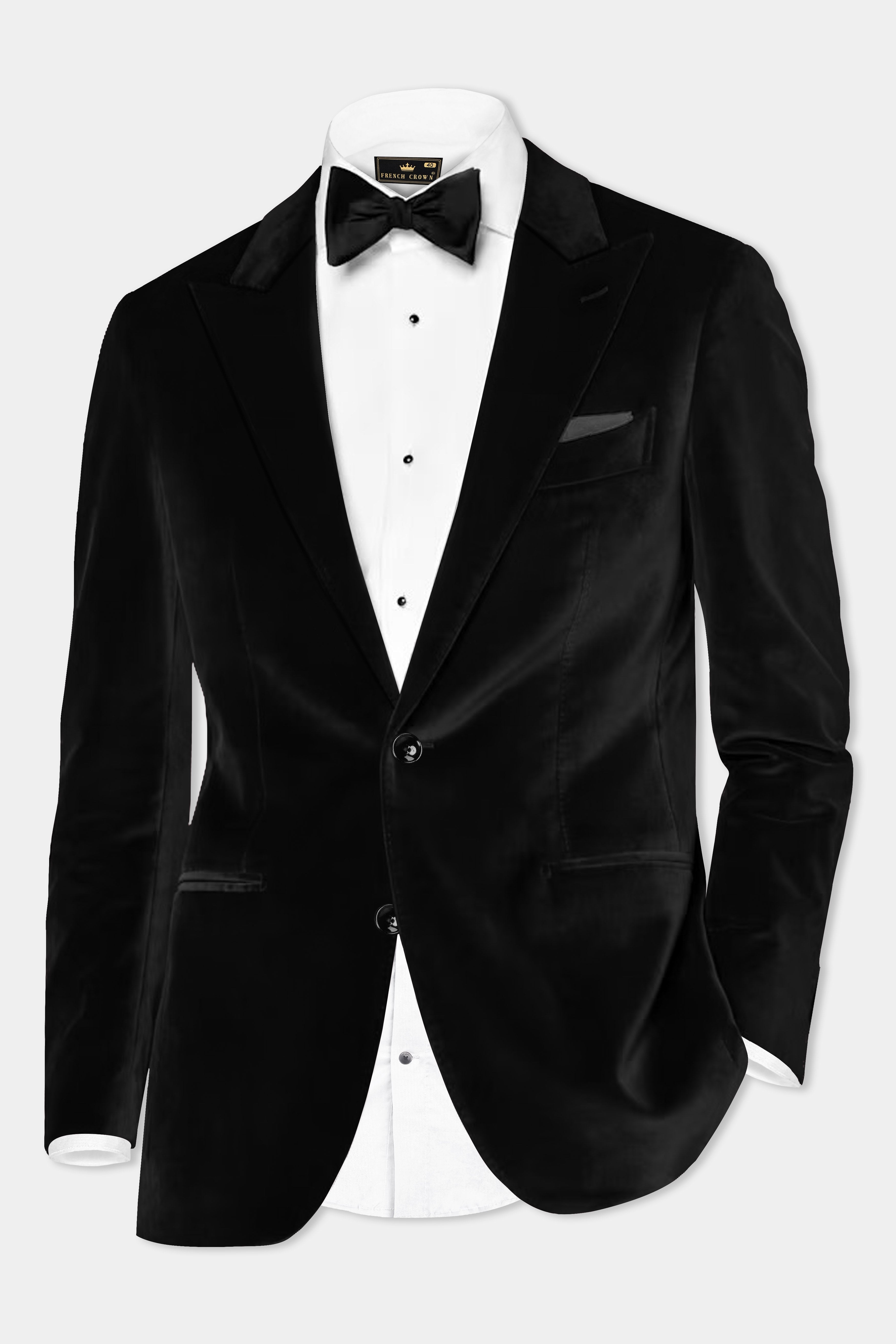 Obsidian Charm-Jade Black Velvet Single Breasted Peak lapel Suit