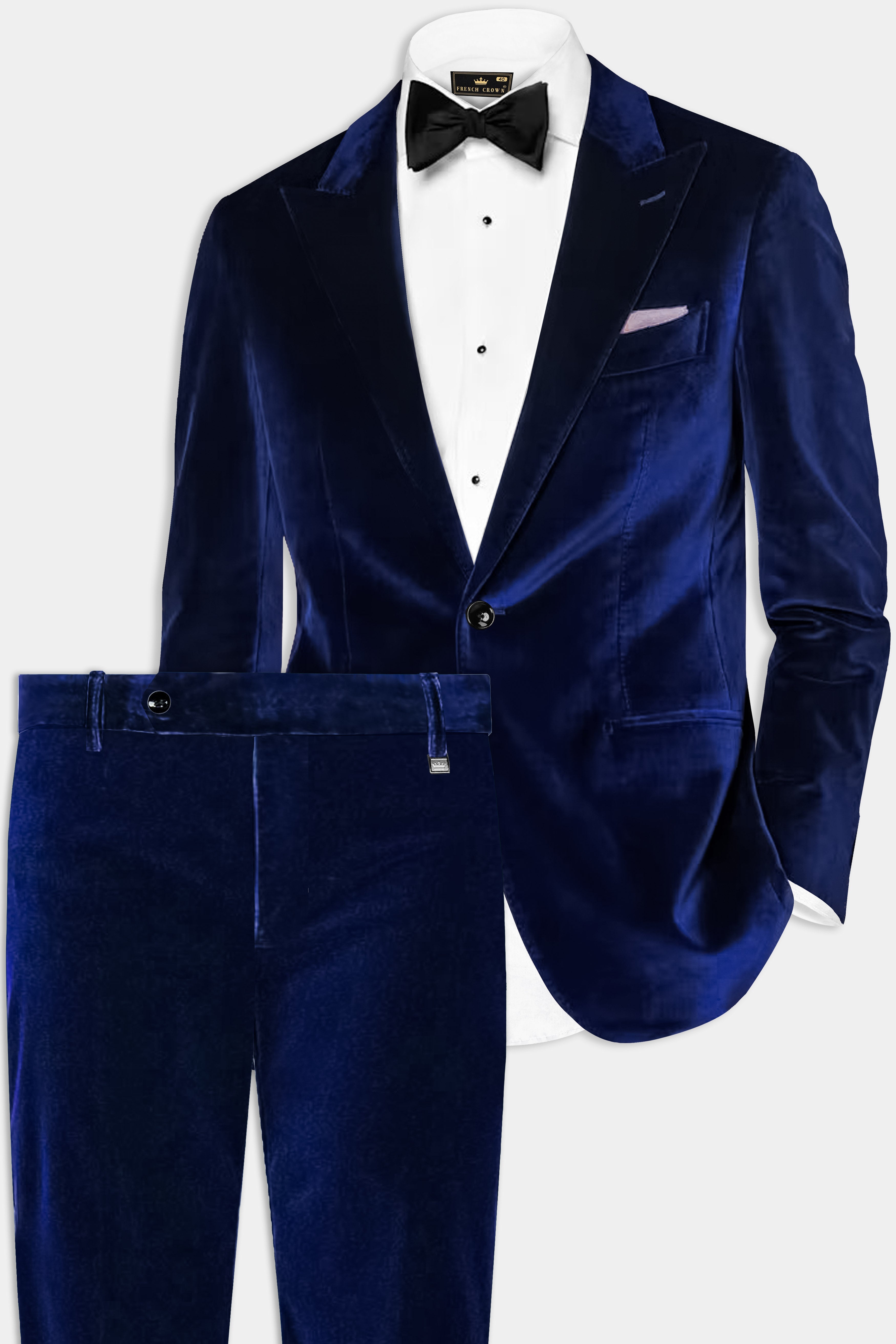 Oceanic Glam-Trout Blue Velvet Single Breasted Peak lapel Suit