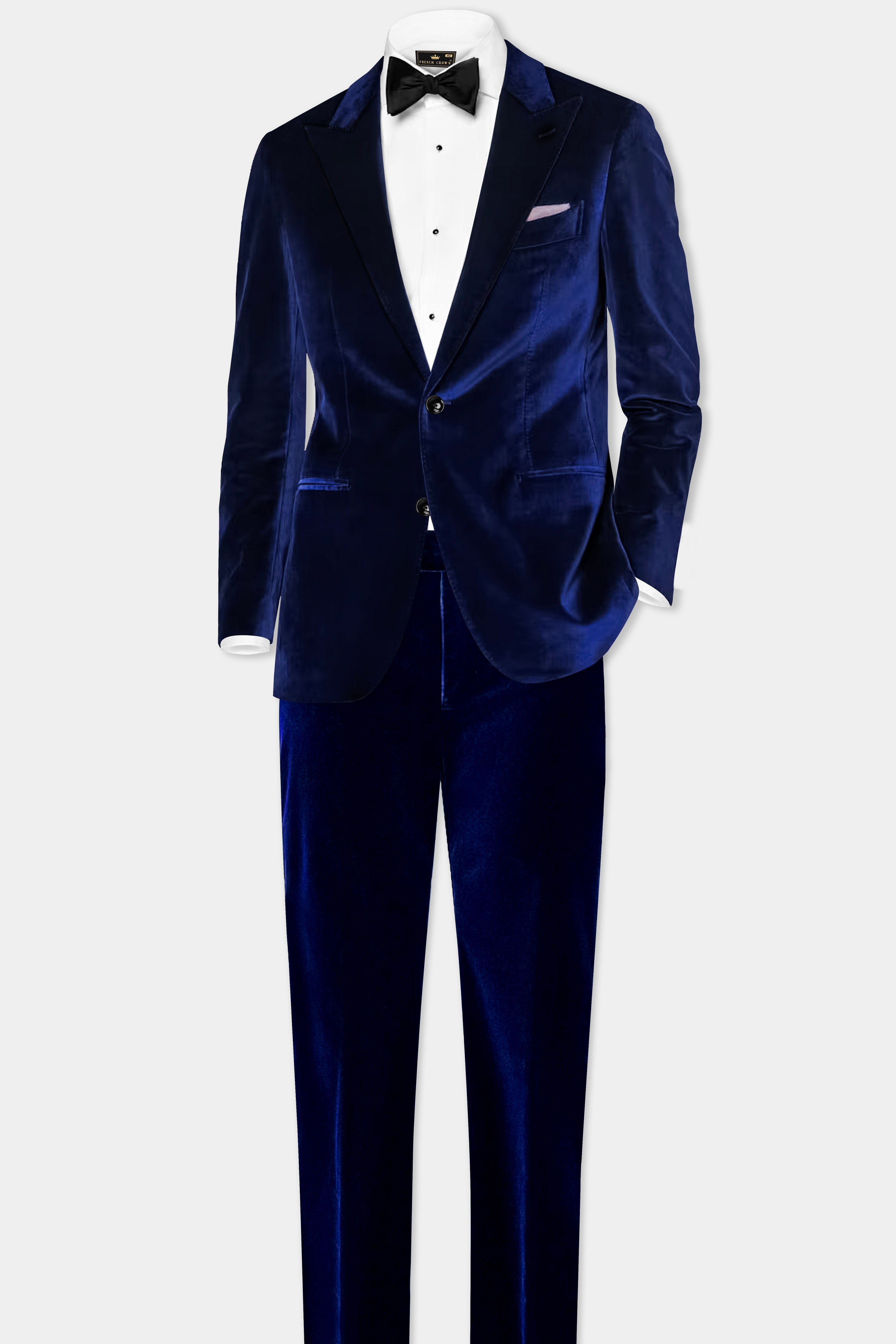 Oceanic Glam-Trout Blue Velvet Single Breasted Peak lapel Suit