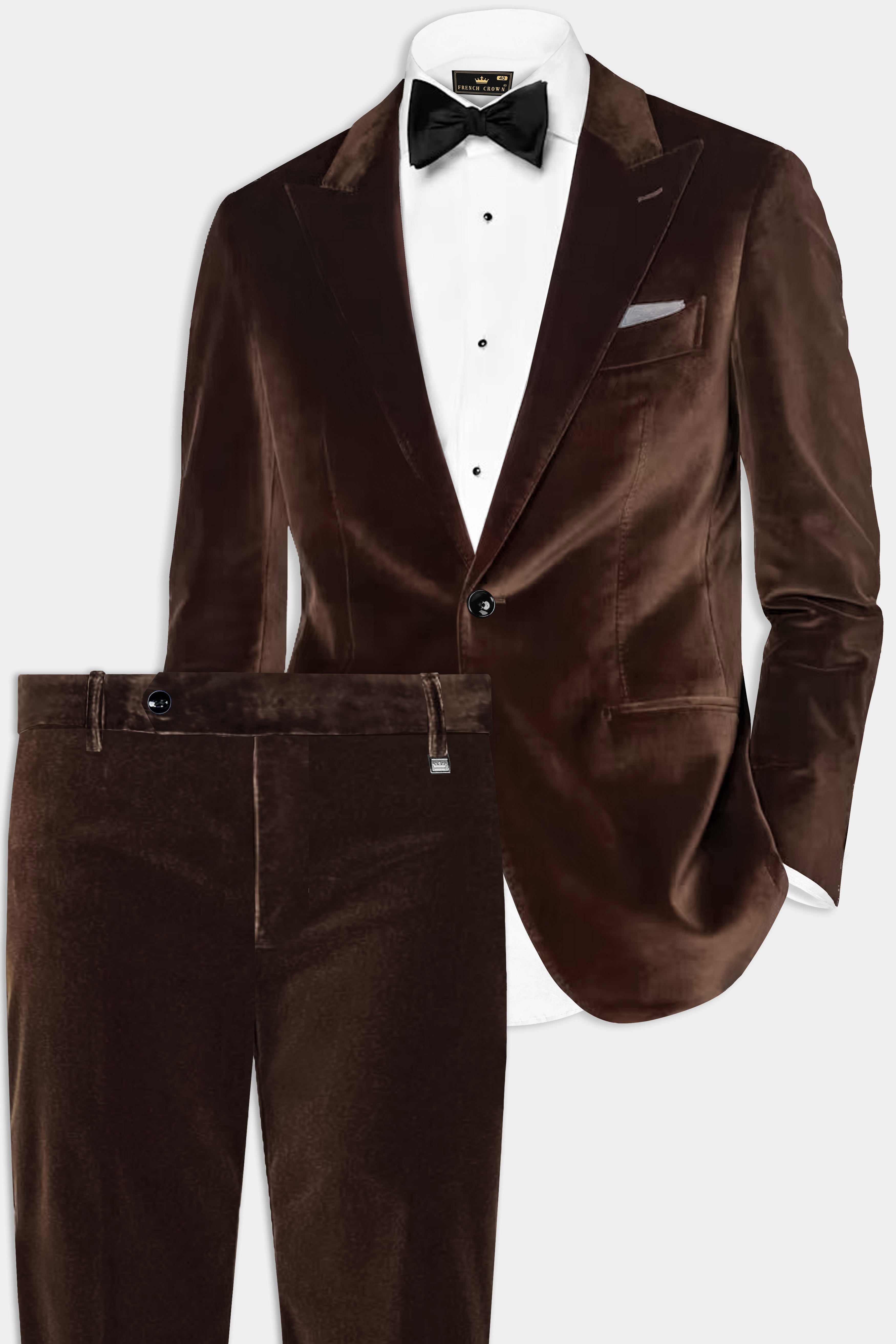 Bronze Eclipse-Brown Velvet Single Breasted Peak lapel Suit